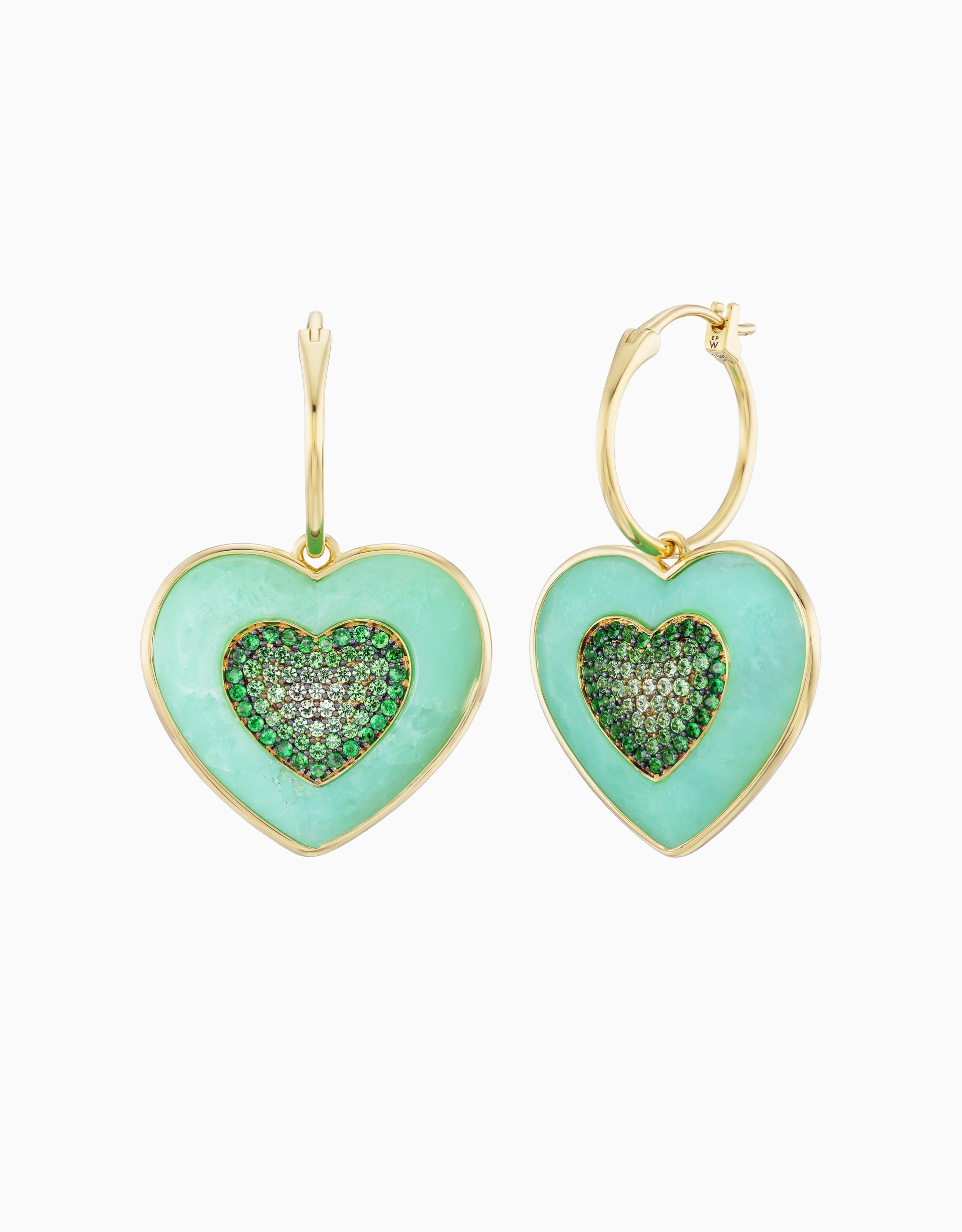Rock Heart Earring - Tsavorite, Chrysoprase