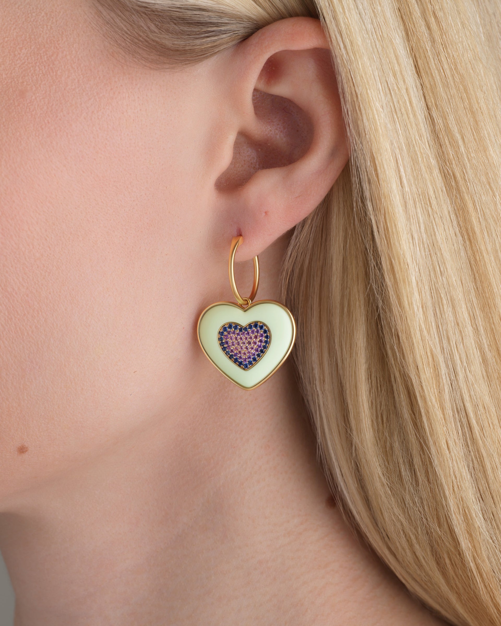 Rock Heart Earring - Sapphire, Lemon Chrysoprase