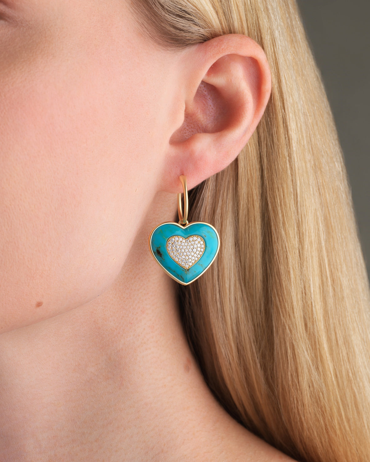 Rock Heart Earring - Diamond, Turquoise