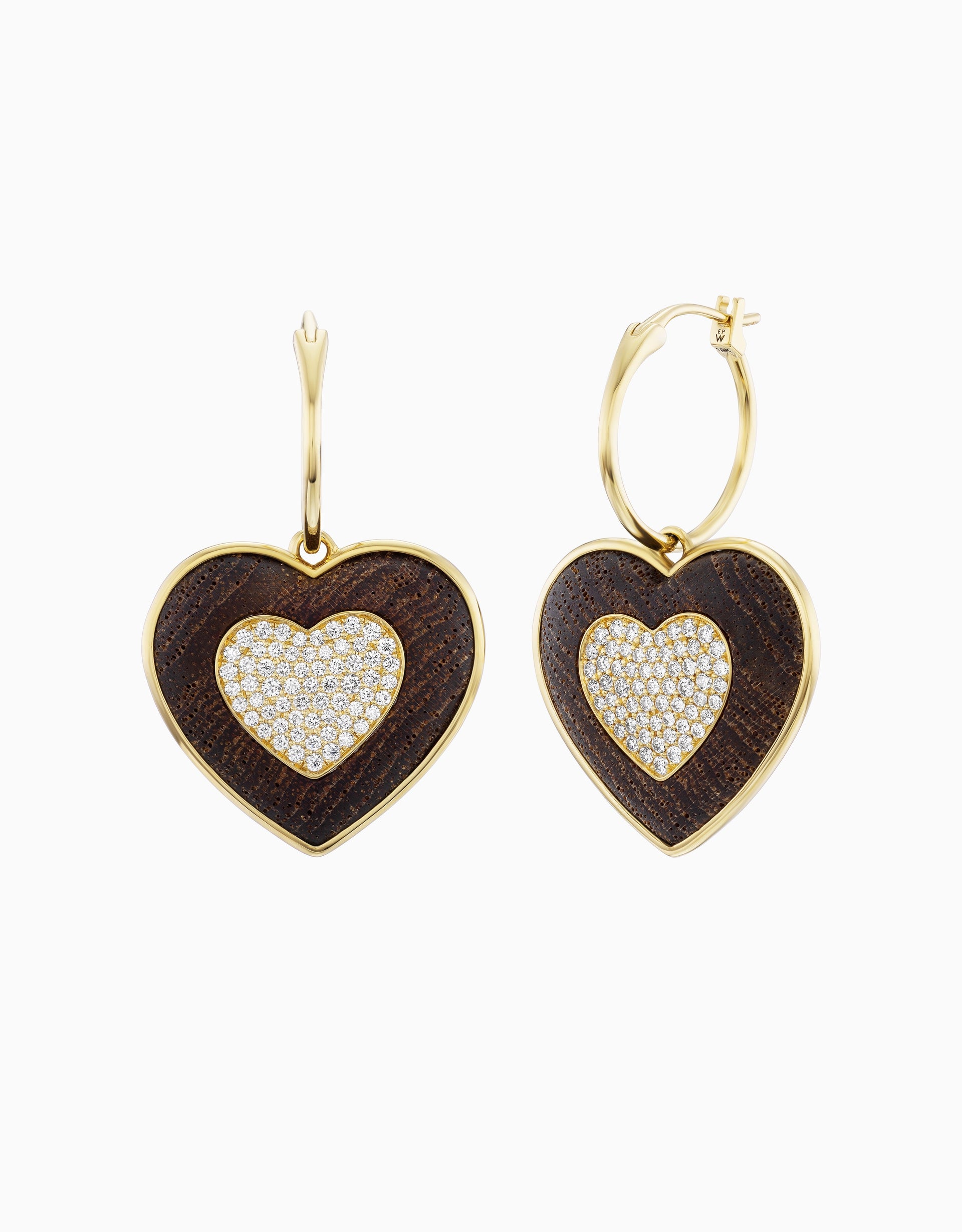 Rock Heart Earring - Diamond, Wood