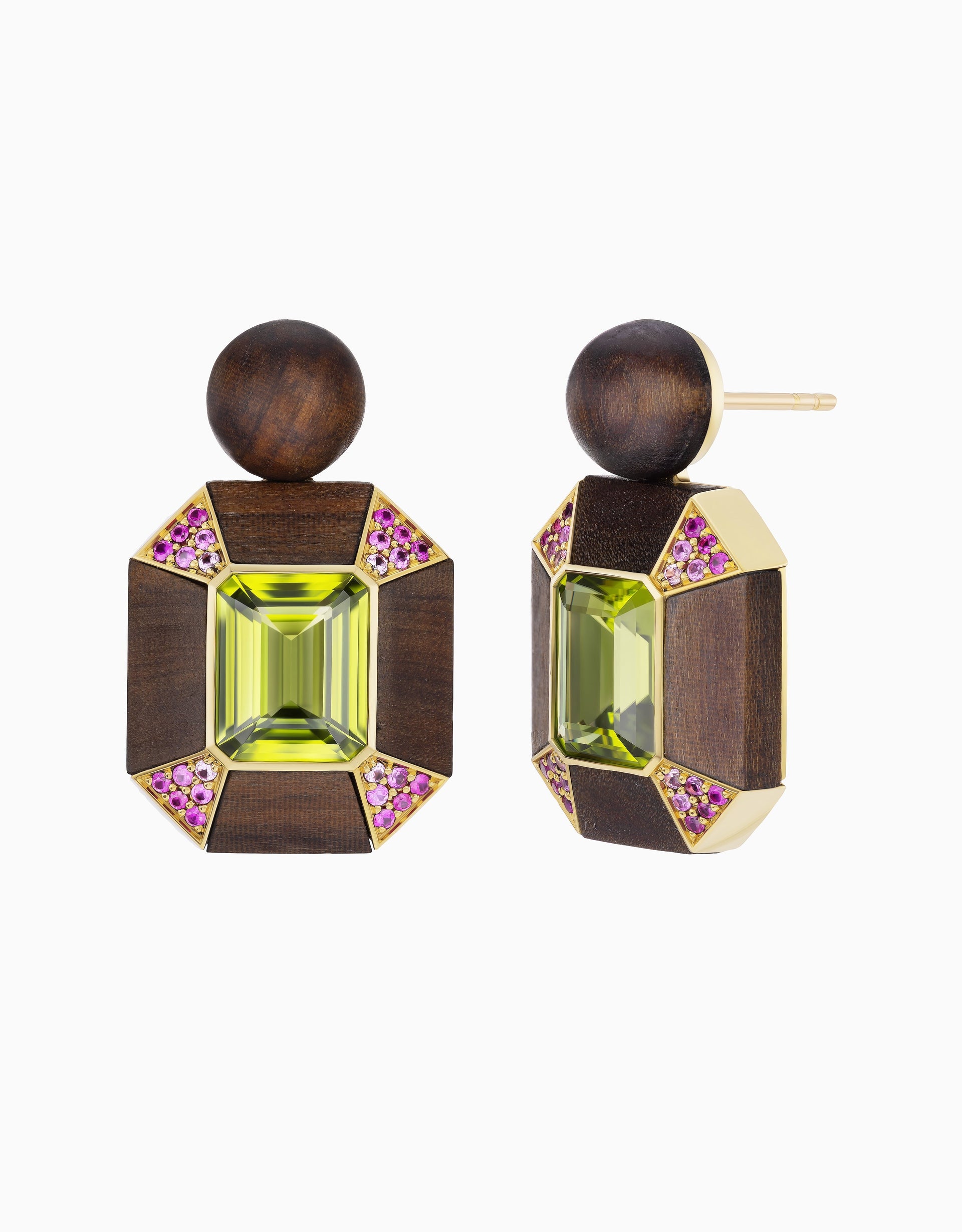 Peridot and Wood Earring (One-of-a-Kind)