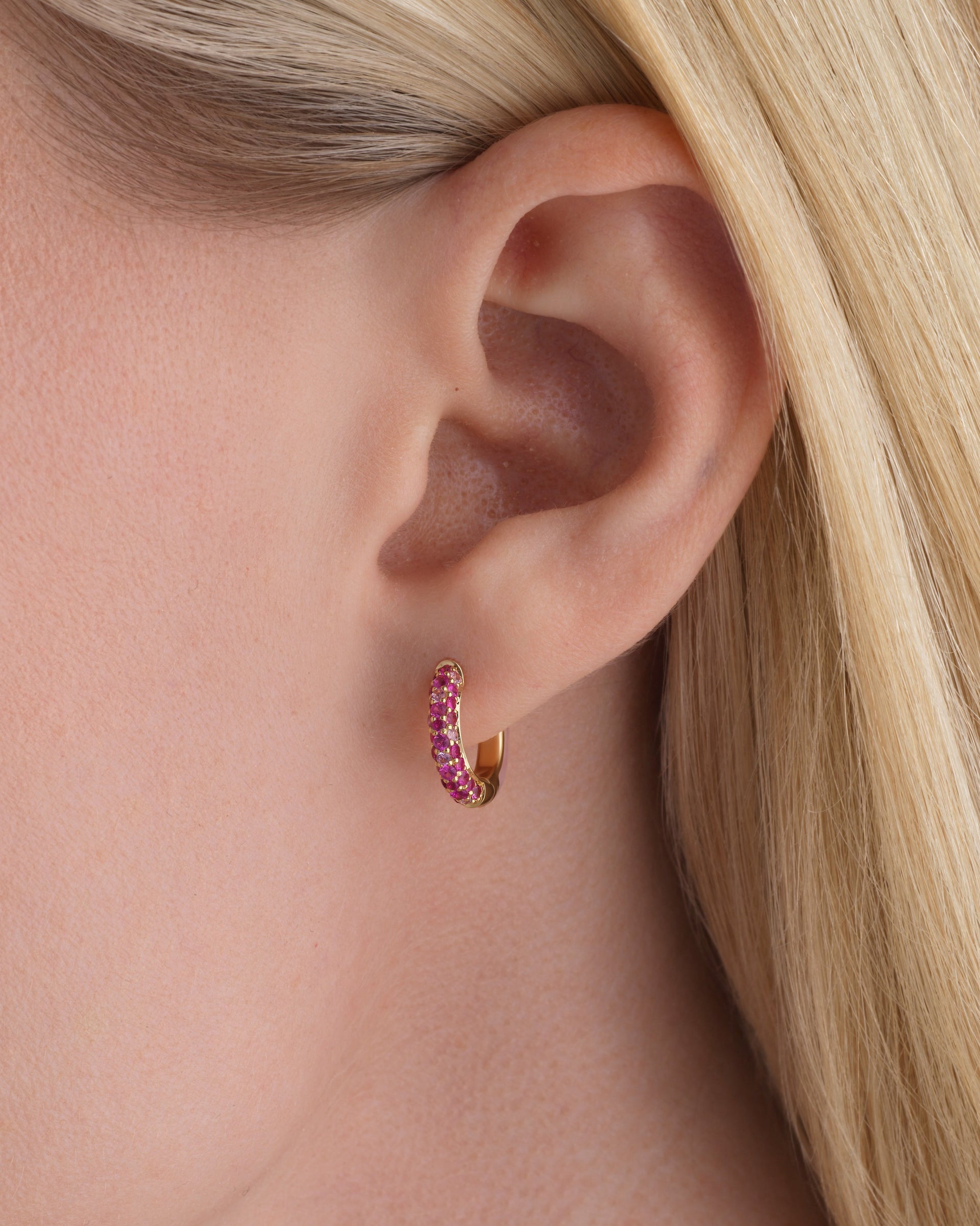 Baby Duet Hoop - Pink Sapphire, Pink Opal