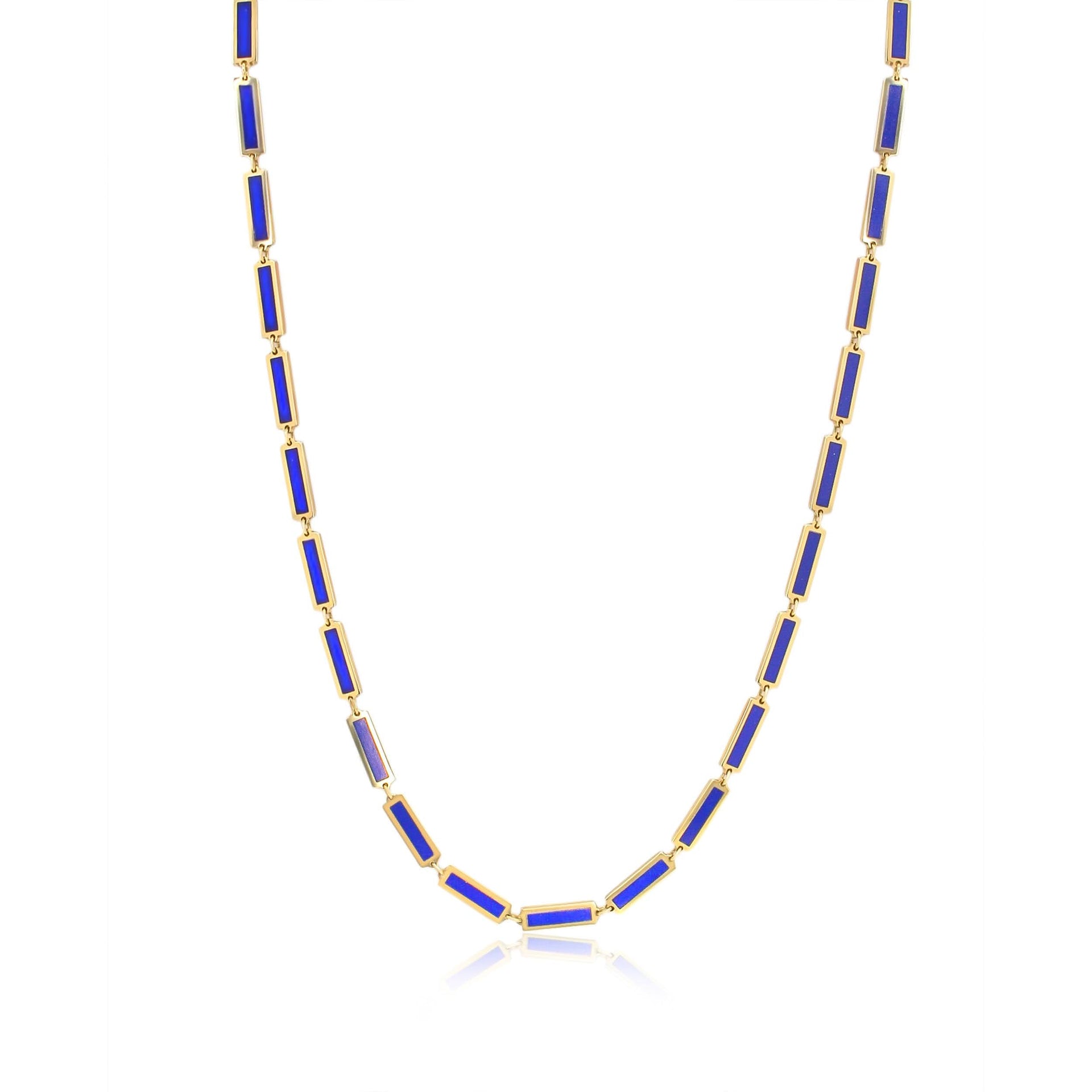 Gold Blue Lapis Rectangle Necklace
