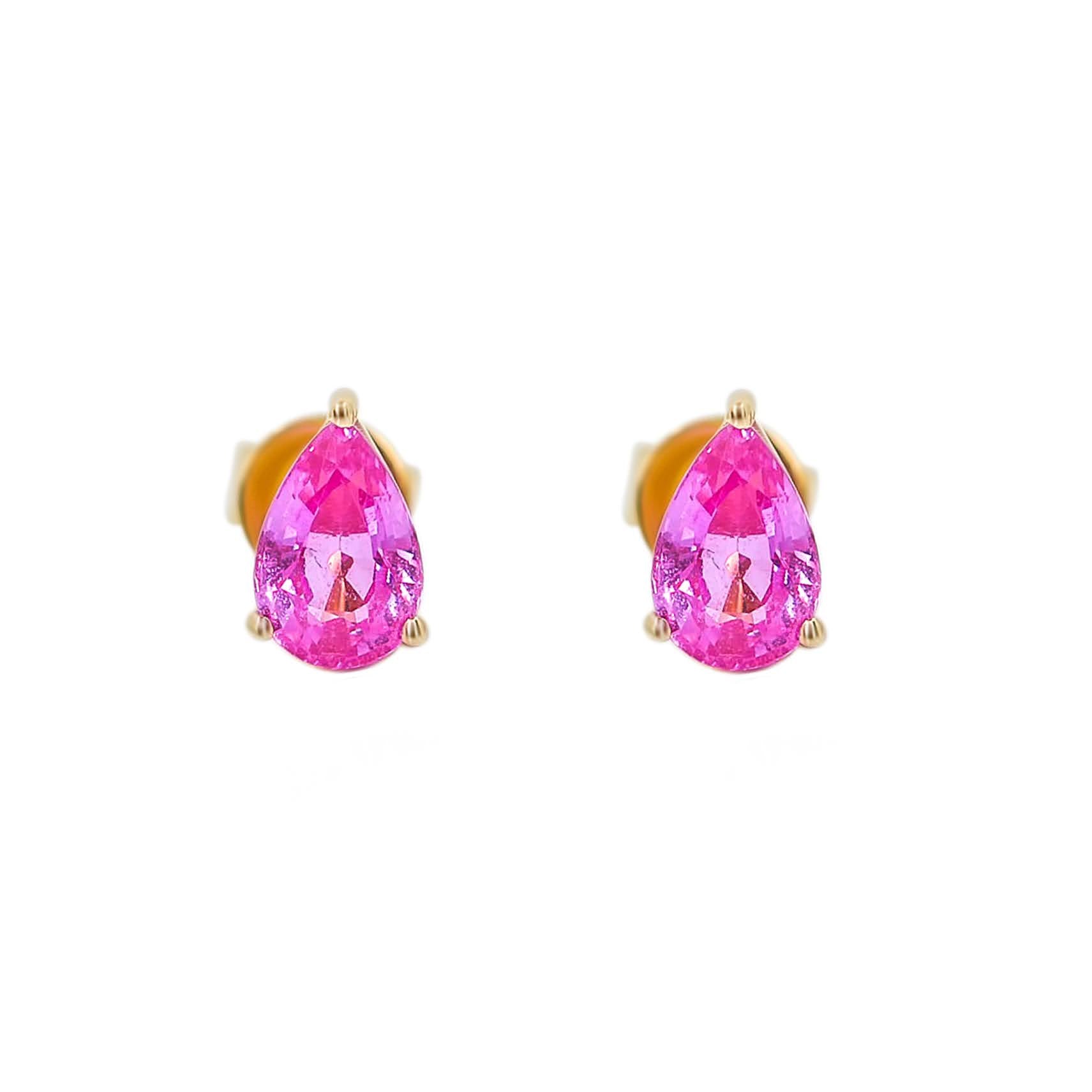 Gold Large Pink Sapphire Pear Prong Earring