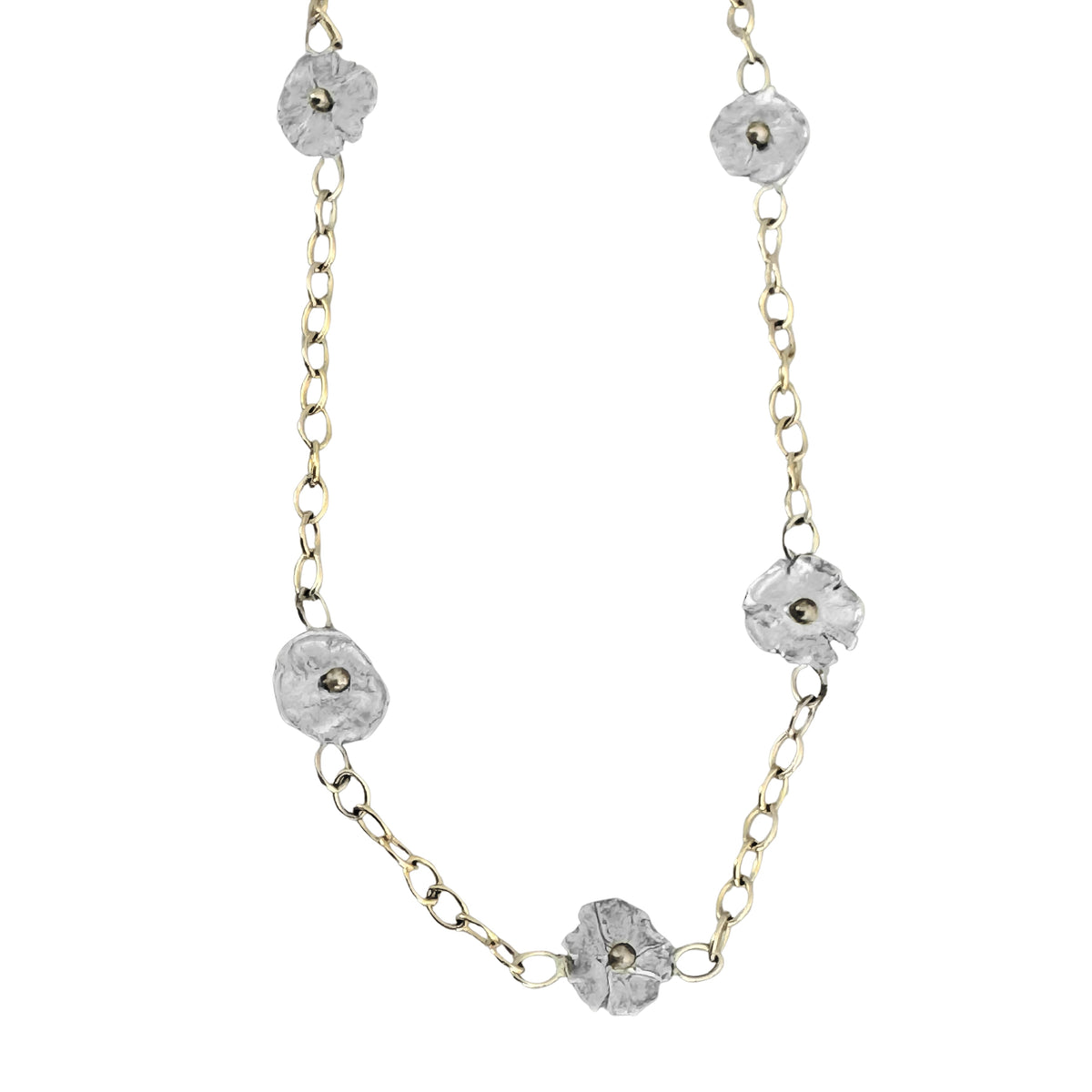 Fleur d'argent necklace with 14K gold beads