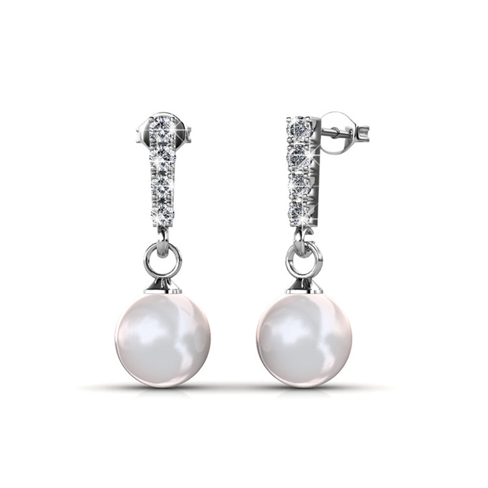Gabrielle 18k White Gold Plated Pearl Drop Earrings with Swarovski Crystals