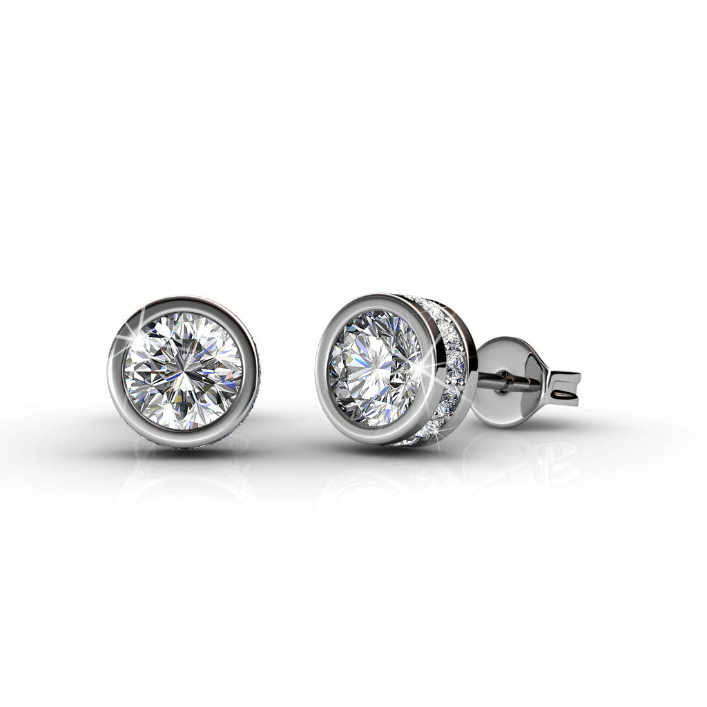 Mae 18k White Gold Plated Stud Earrings with Round Cut Swarovski Crystals