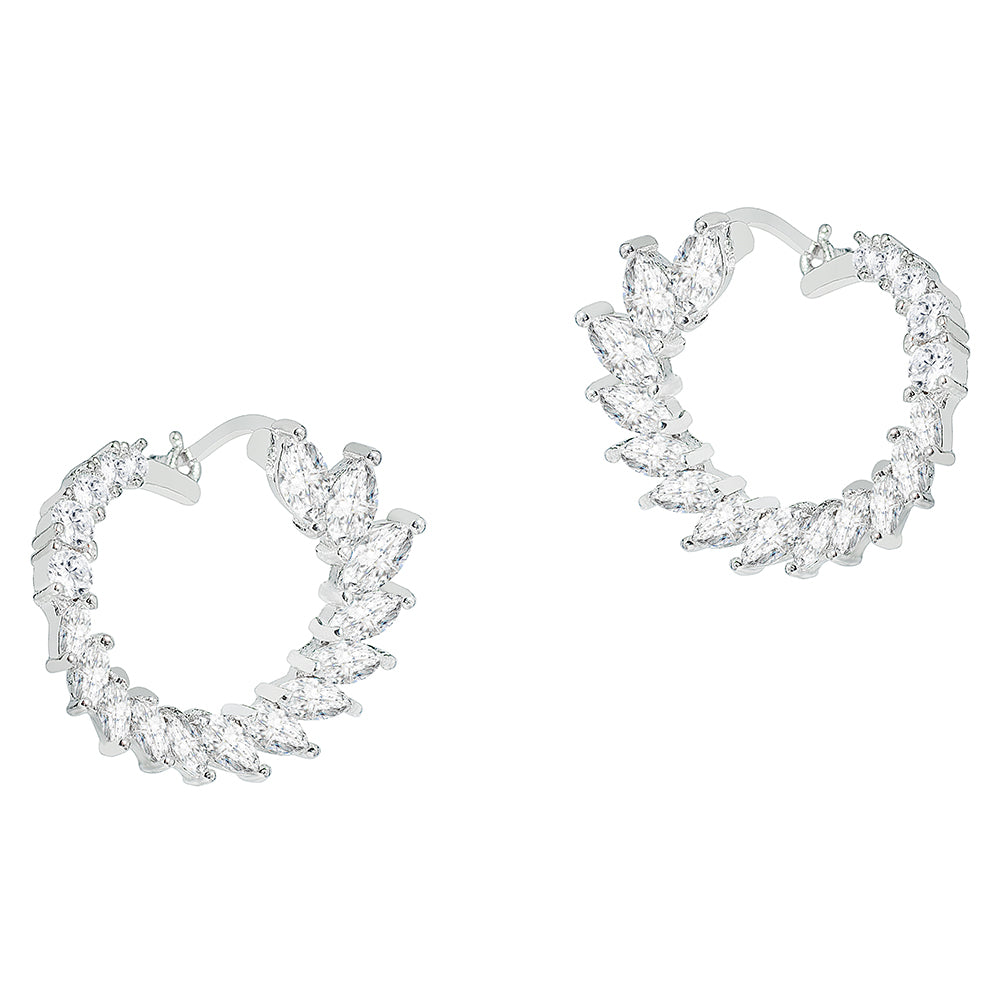 Adelyn 18k Gold Plated Sideways Hoop Earrings with Simulated Diamond Crystals — Final Sale