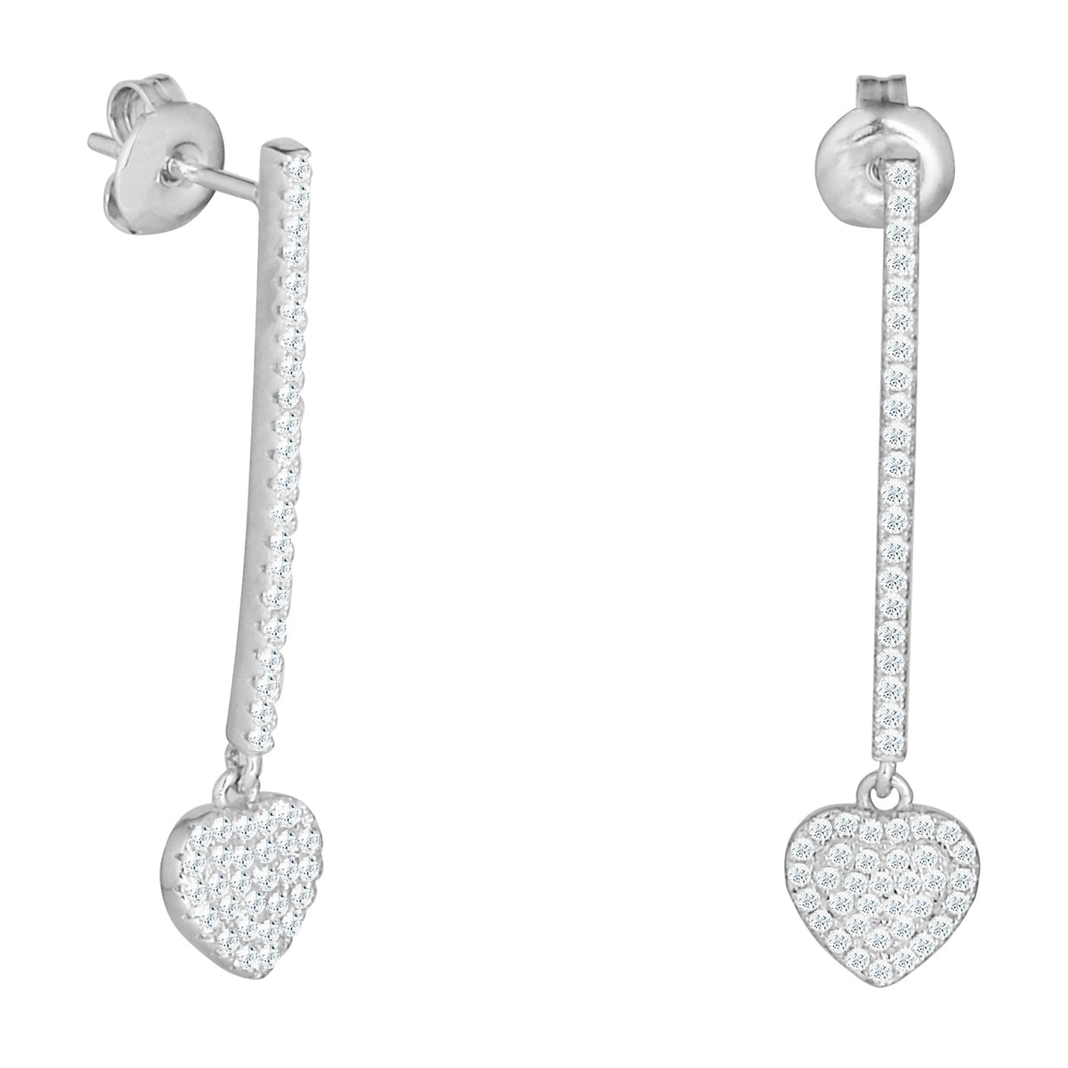 Ella 18k White Gold Plated Heart Drop Earrings with Simulated Diamond Crystals — Final Sale