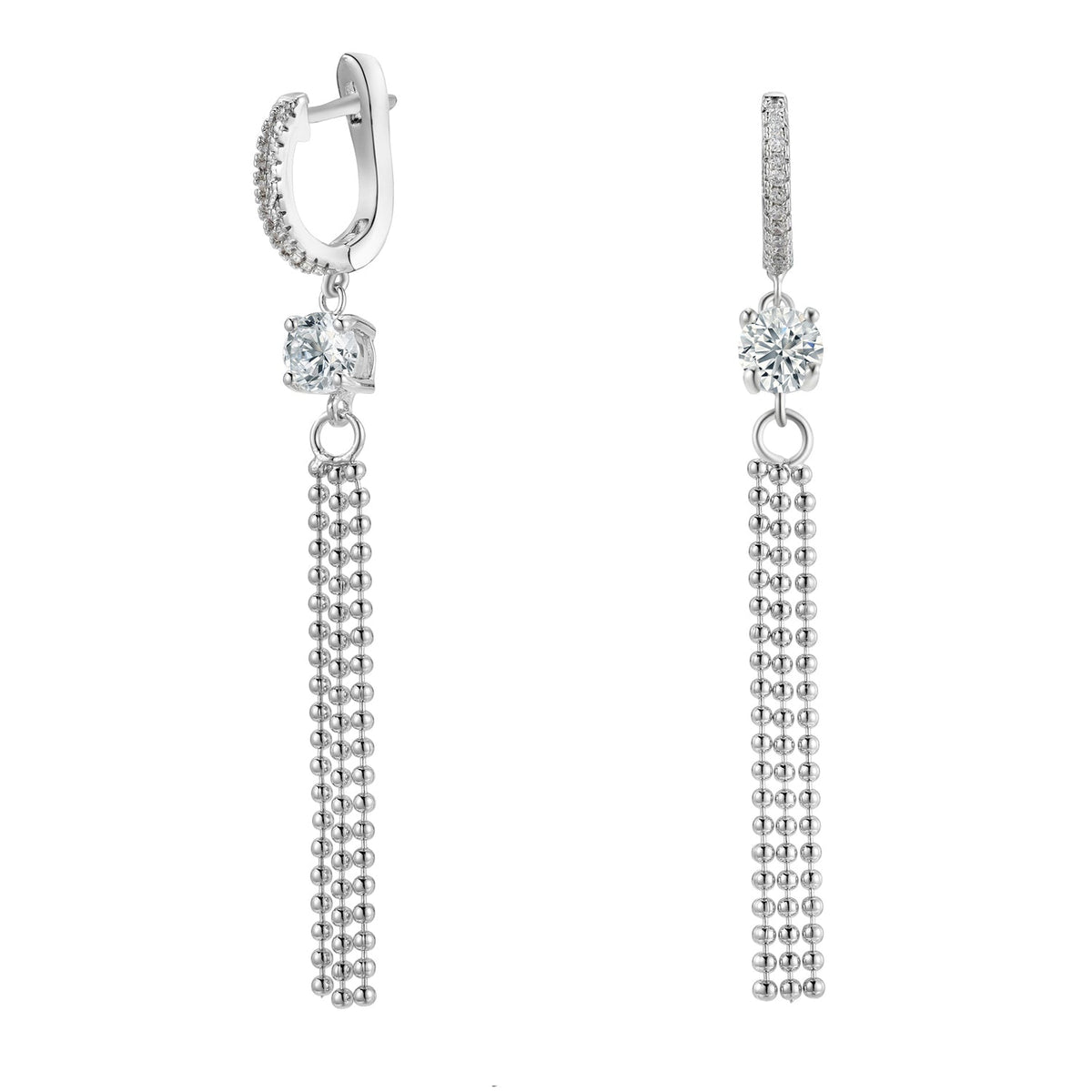 Raya 18k White Gold Plated Silver Hoop Dangle Earrings with Simulated Diamond Crystals — Final Sale