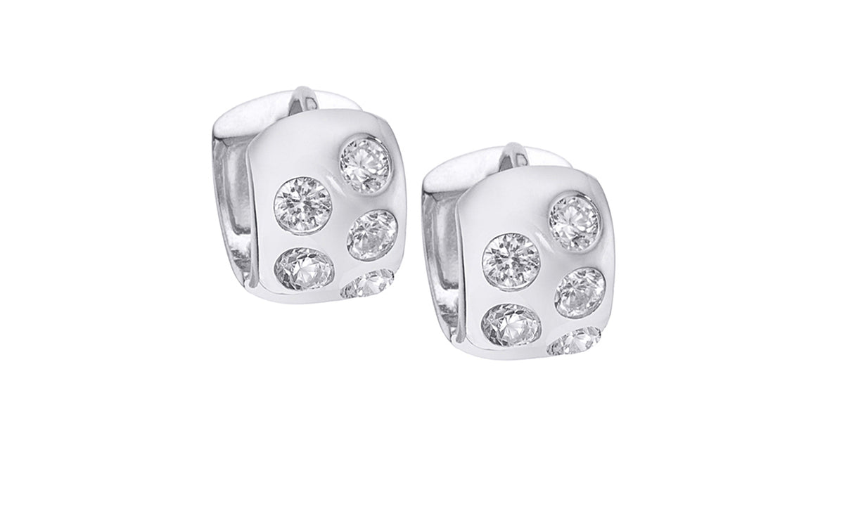 Penelope 18k White Gold Plated Silver Hoop Earrings with Simulated Diamond Crystals — Final Sale