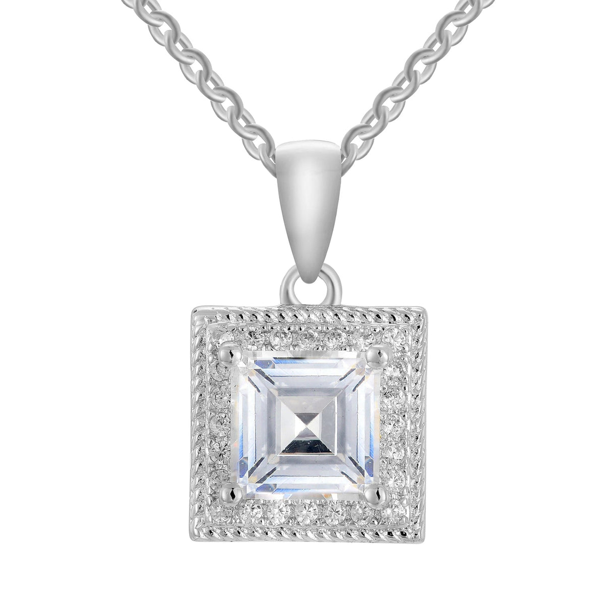 Rebecca 18k White Gold Plated Silver Necklace with Princess Cut Simulated Diamond Crystals — Final Sale - FAB FAV