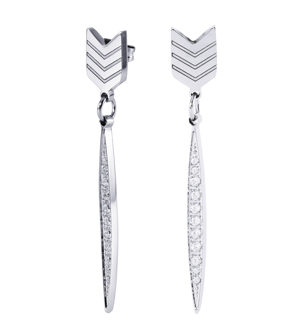 Addison 18k White Gold Plated Arrow Drop Dangle Earrings with Simulated Diamond Crystals — Final Sale