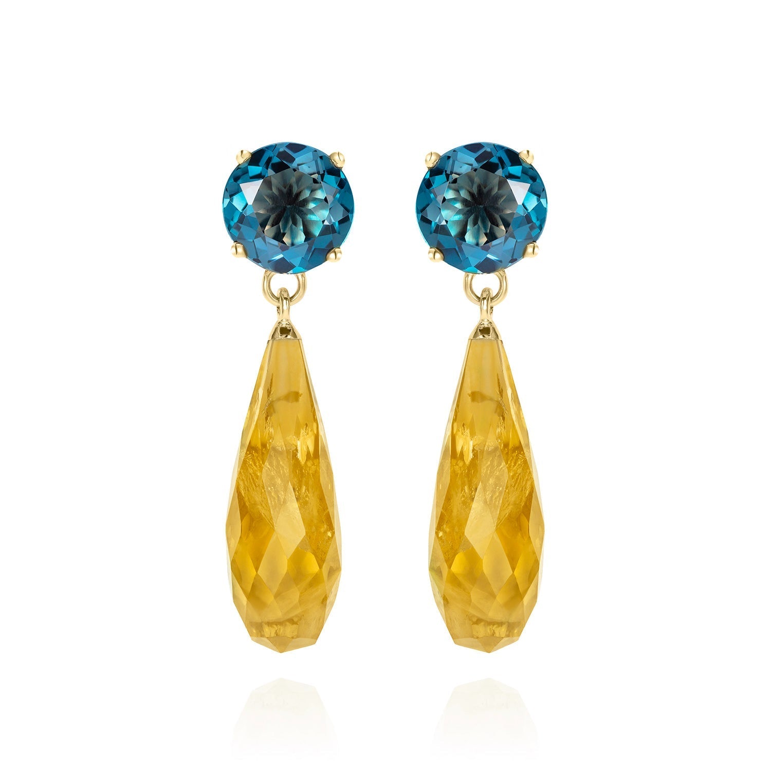 Teal Topaz & Citrine Gold Drop Earrings