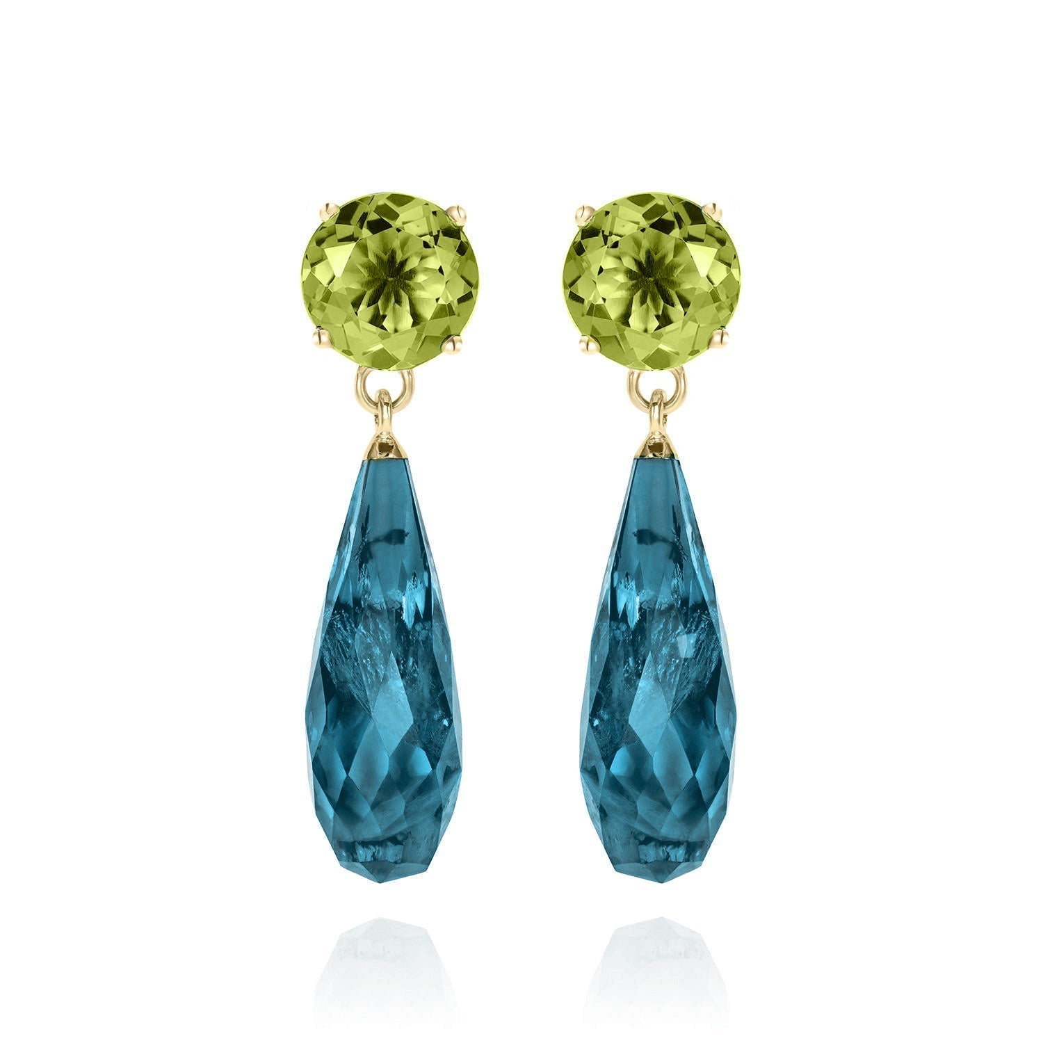 Teal Topaz & Peridot Gold Drop Earrings
