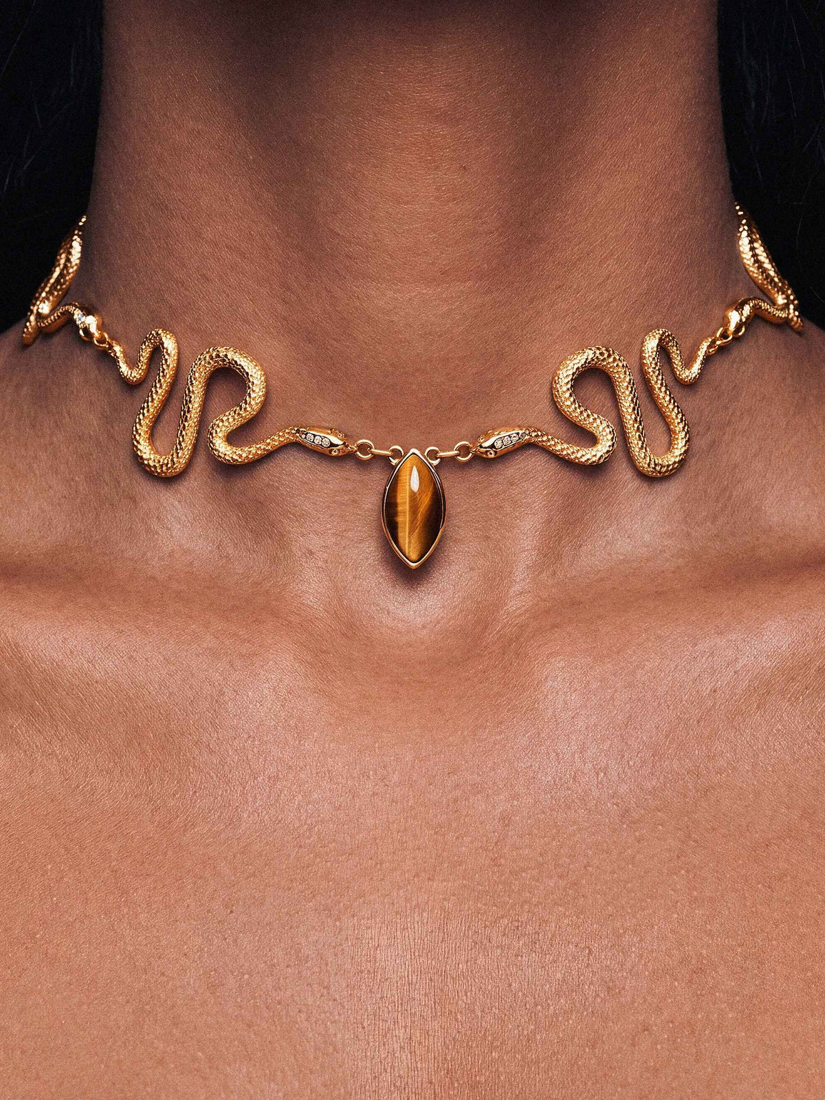 Tiger's Eye Serpentina Snake Choker