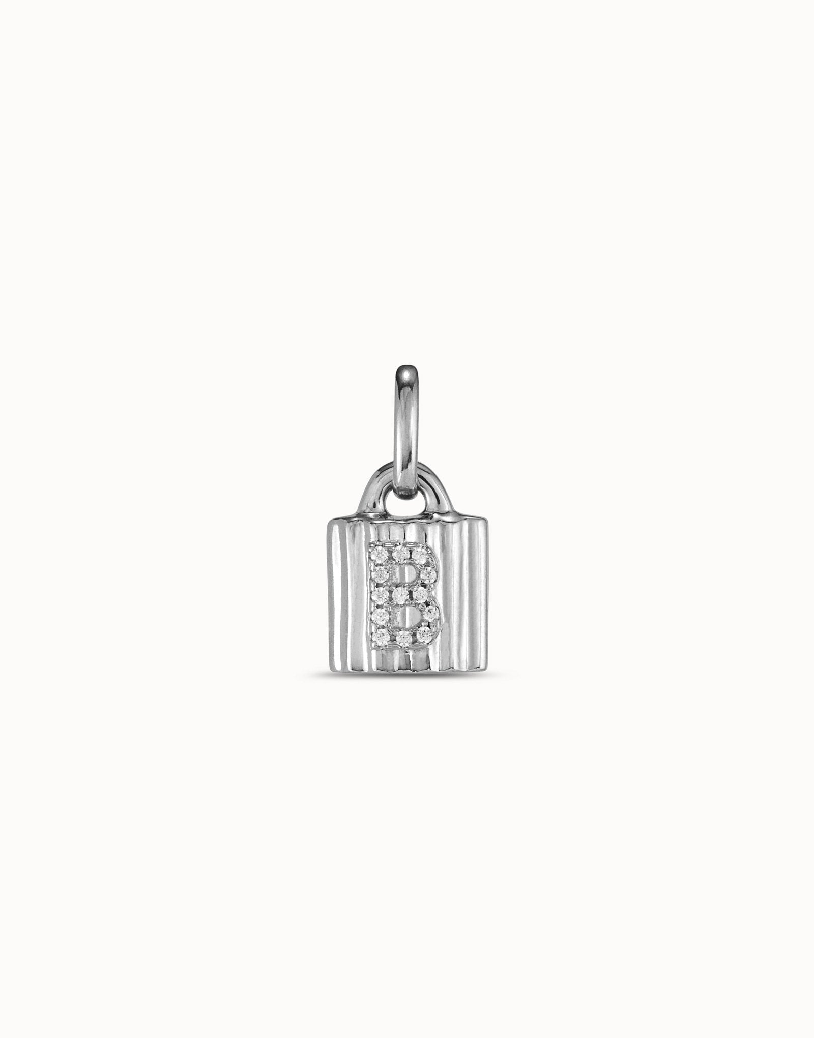 Sterling silver-plated padlock charm with topaz letter B
