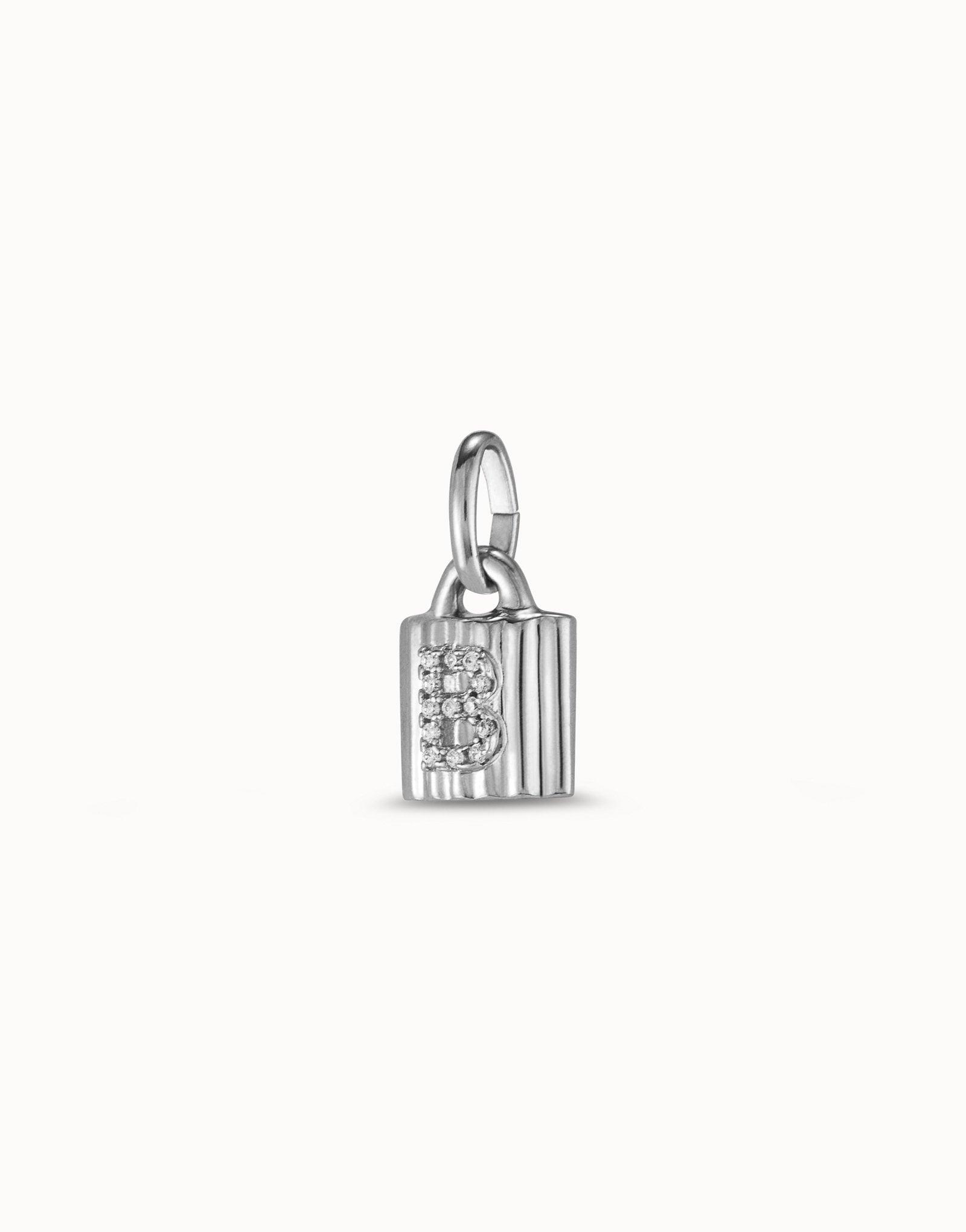 Sterling silver-plated padlock charm with topaz letter B