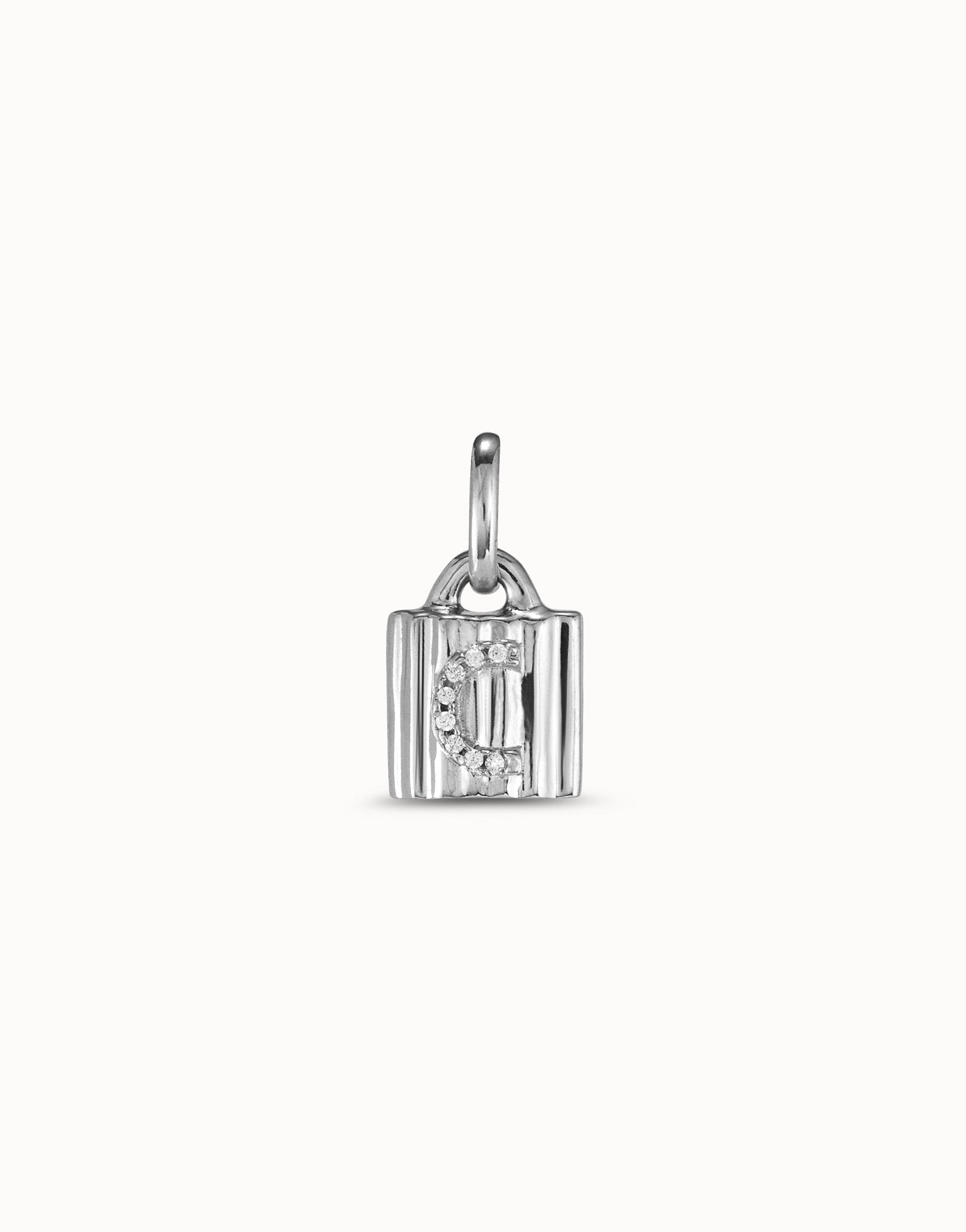 Sterling silver-plated padlock charm with topaz letter C