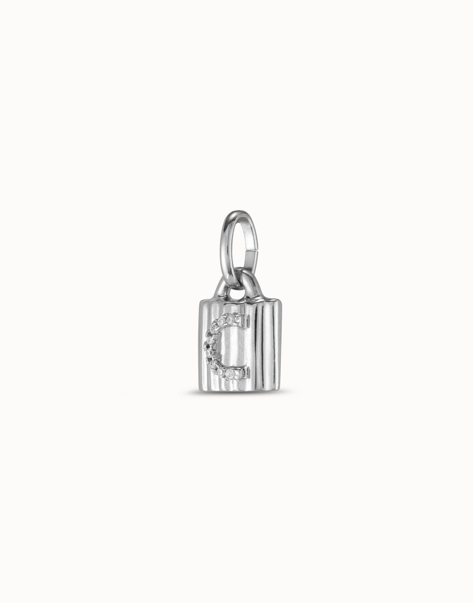 Sterling silver-plated padlock charm with topaz letter C