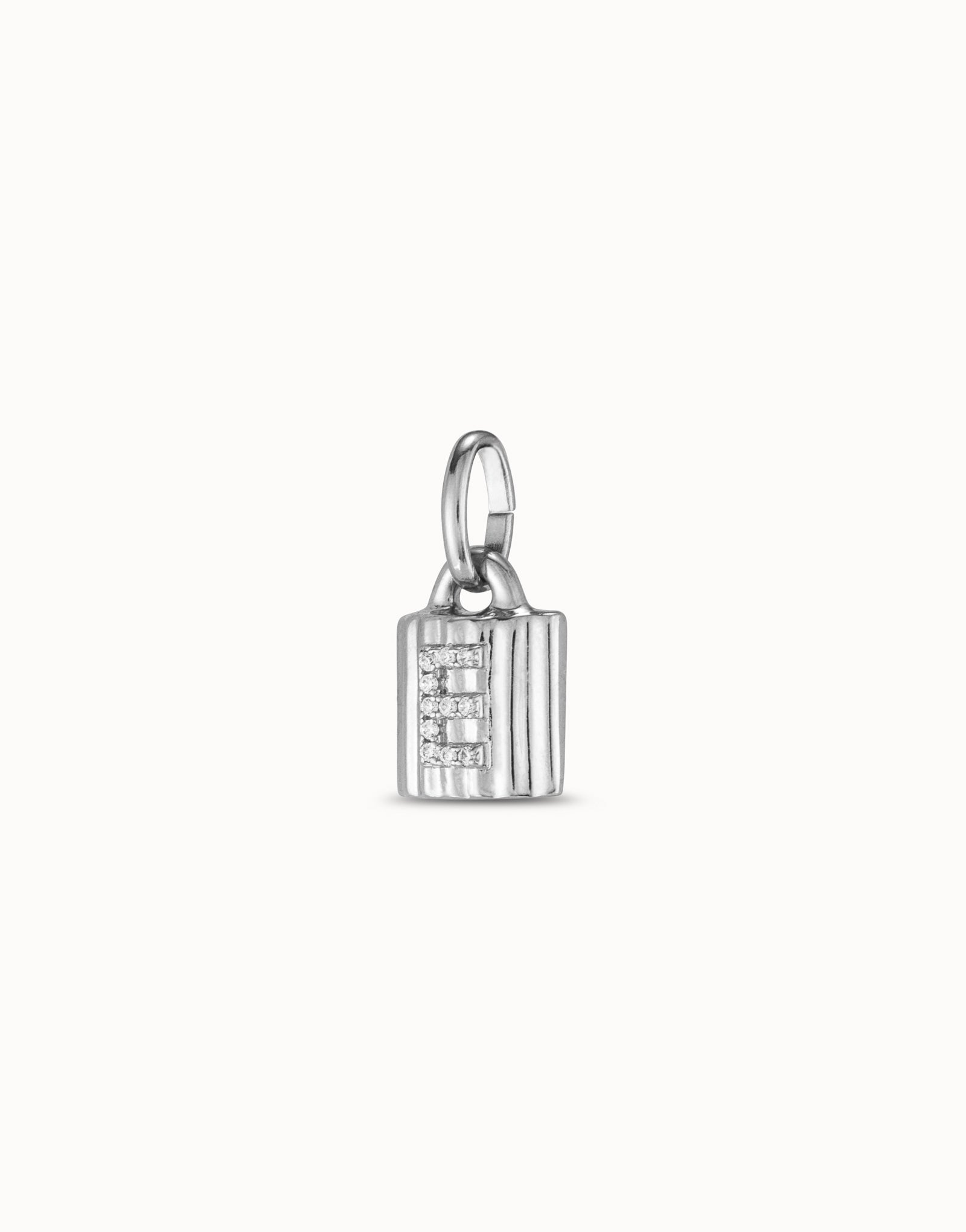Sterling silver-plated padlock charm with topaz letter E