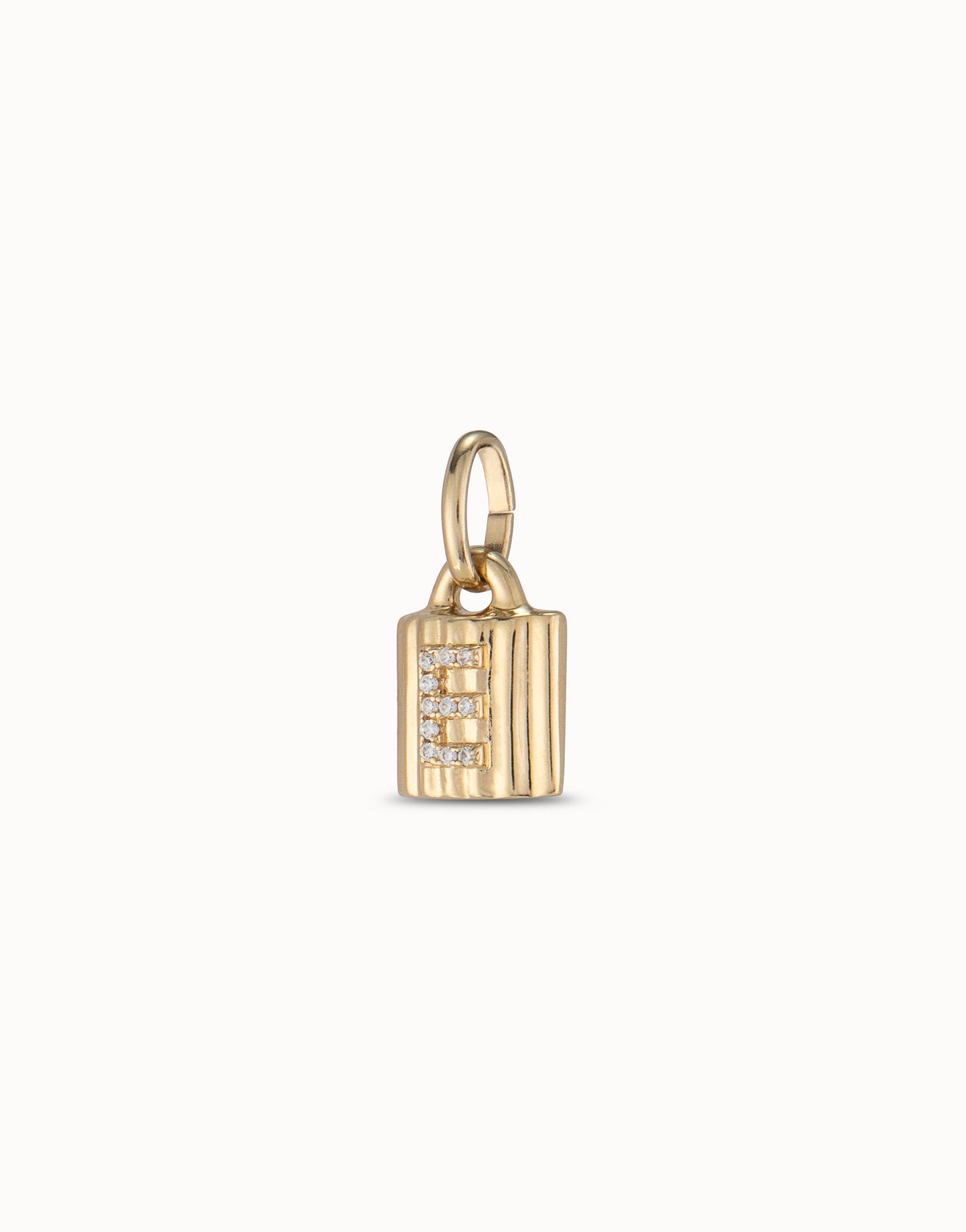 18K gold-plated padlock charm with topaz letter E