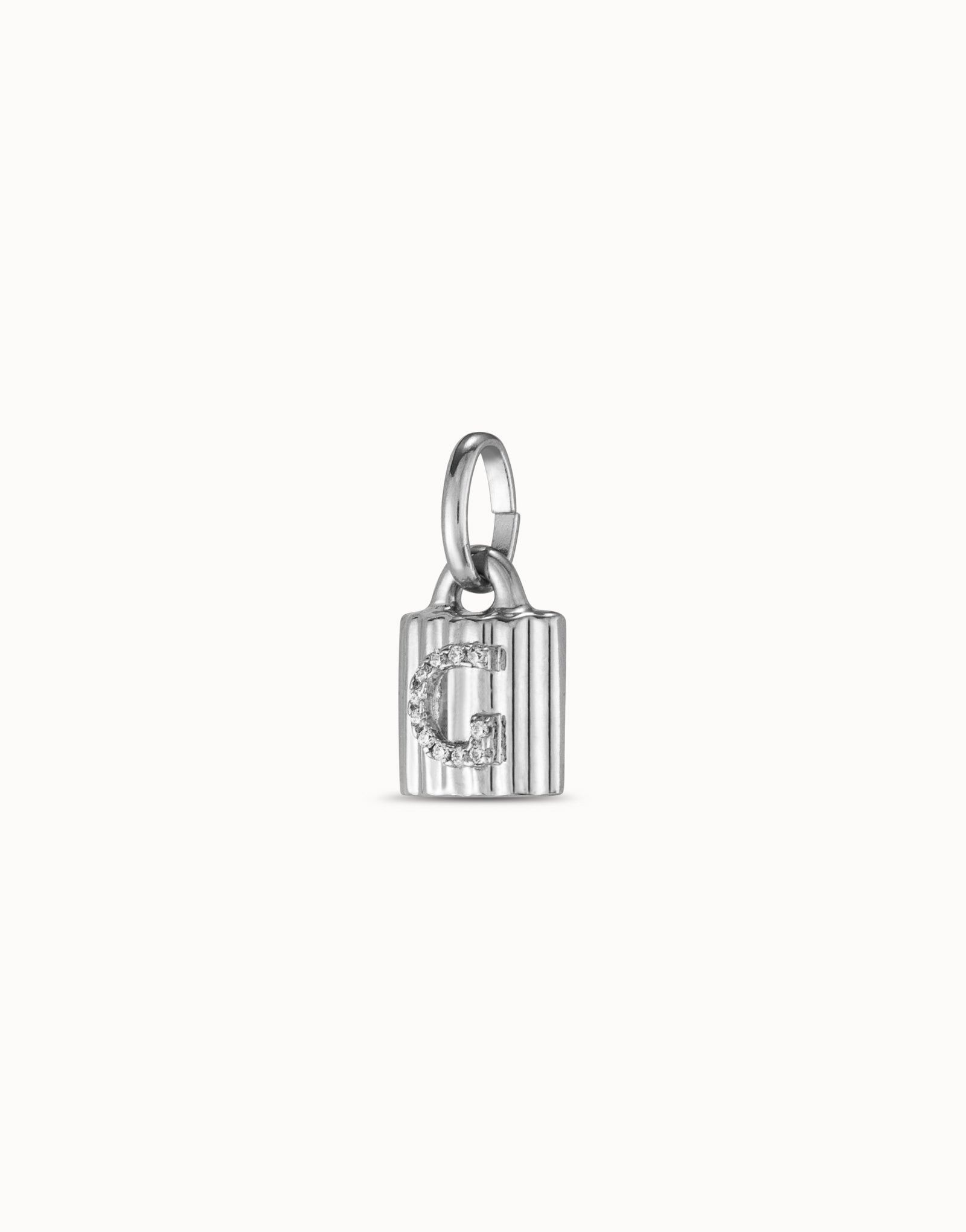 Sterling silver-plated padlock charm with topaz letter G