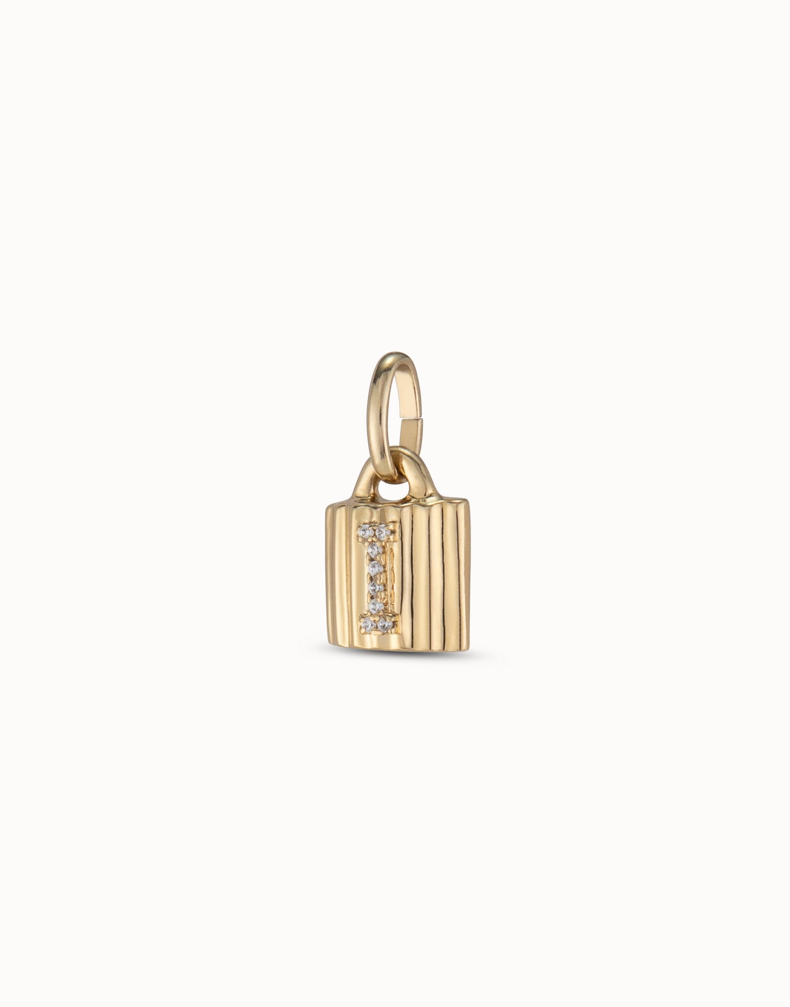 18K gold-plated padlock charm with topaz letter I
