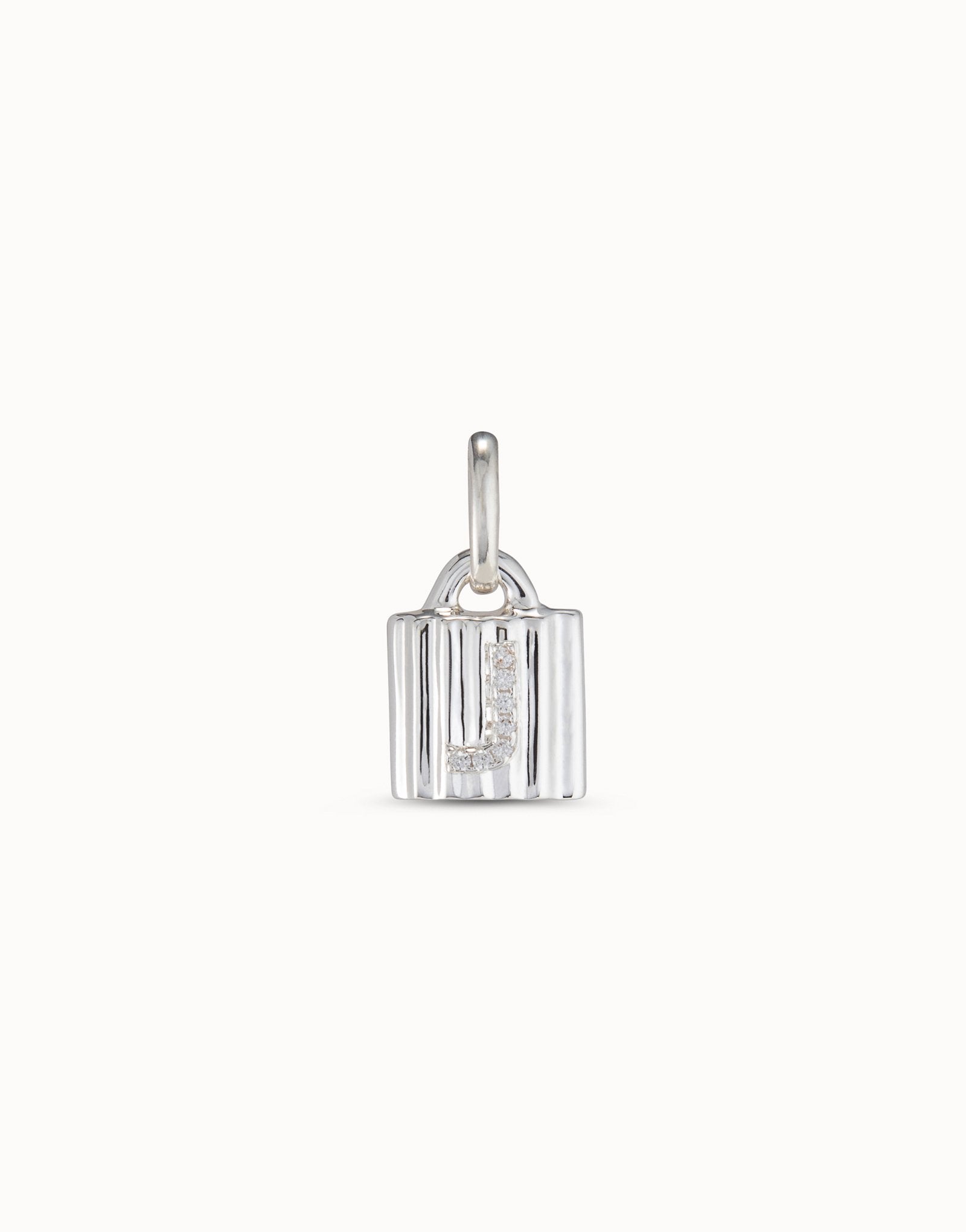 Sterling silver-plated padlock charm with topaz letter J