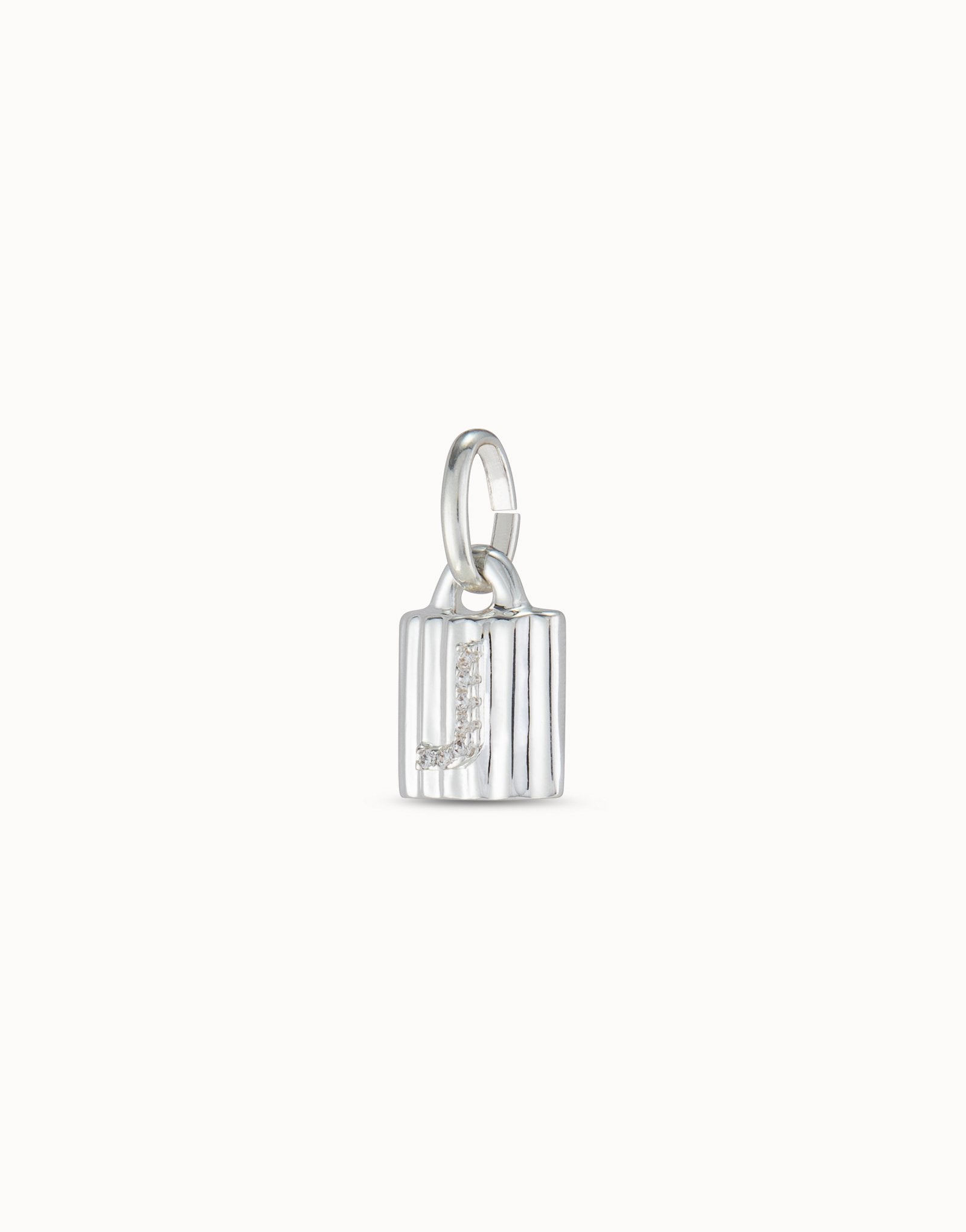 Sterling silver-plated padlock charm with topaz letter J