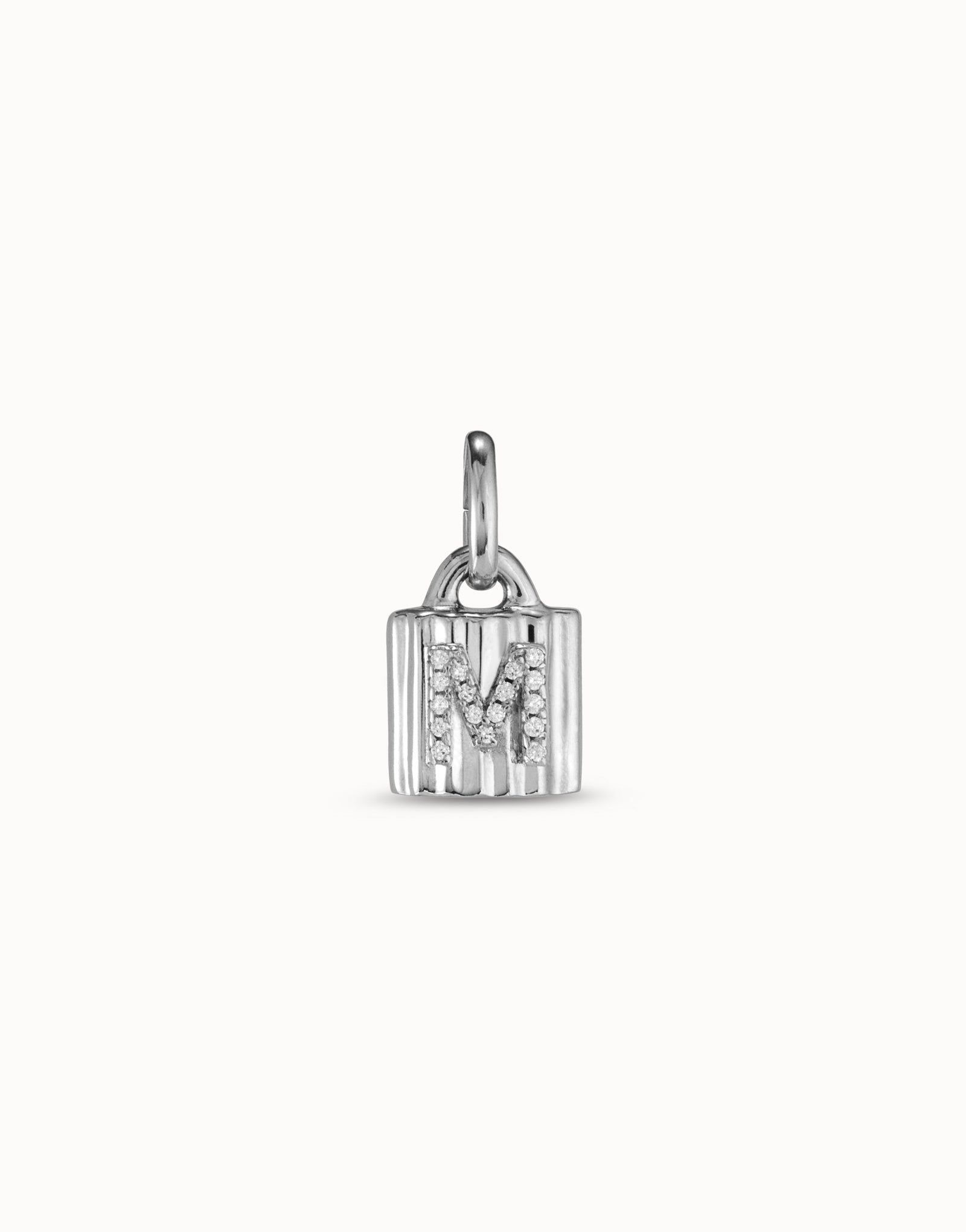 Sterling silver-plated padlock charm with topaz letter M
