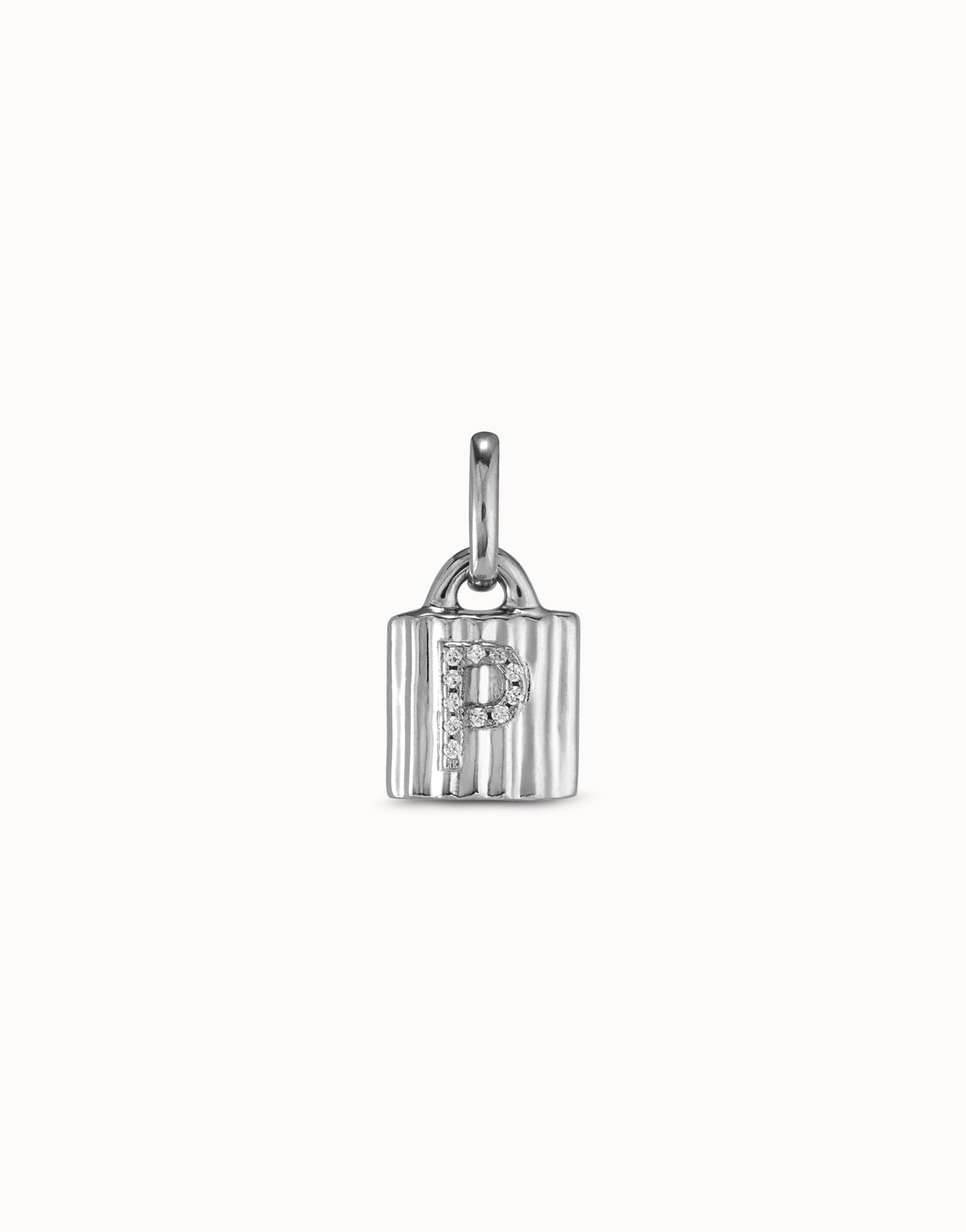 Sterling silver-plated padlock charm with topaz letter P