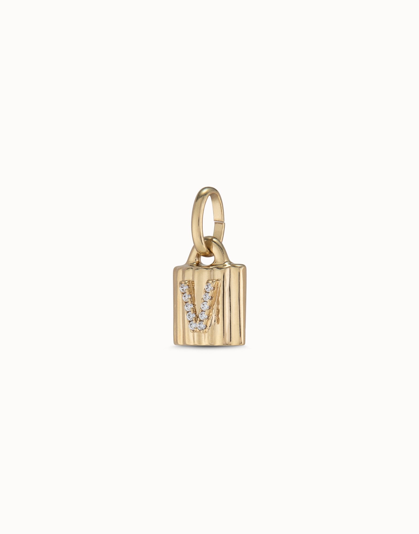 18K gold-plated padlock charm with topaz letter V