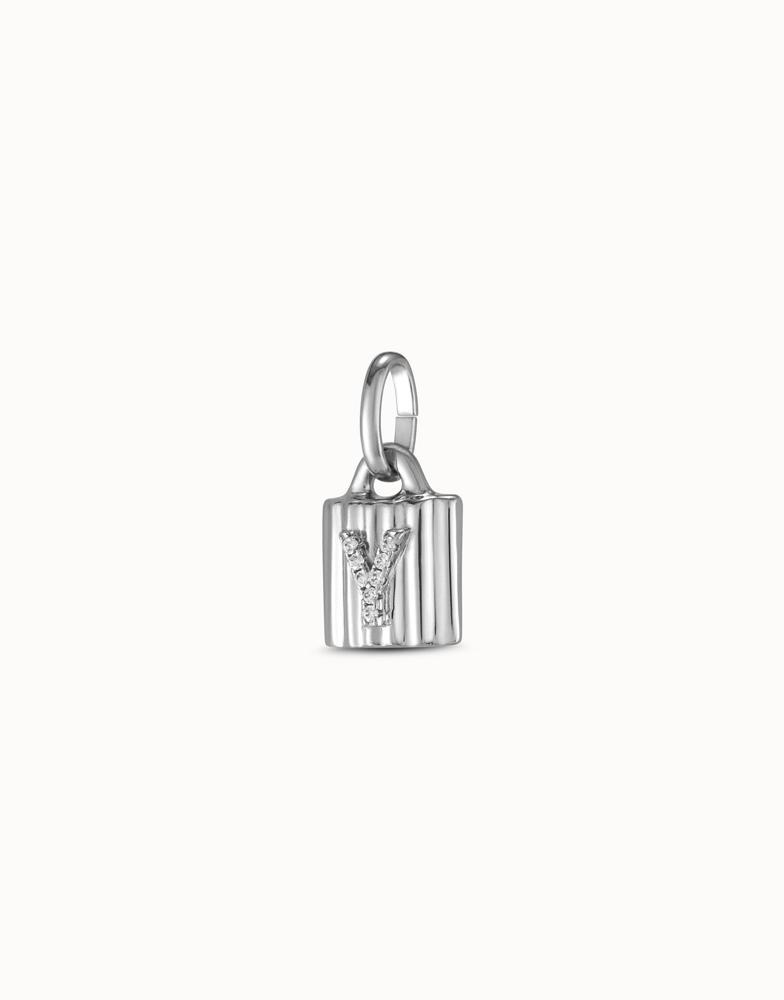 Sterling silver-plated padlock charm with topaz letter Y