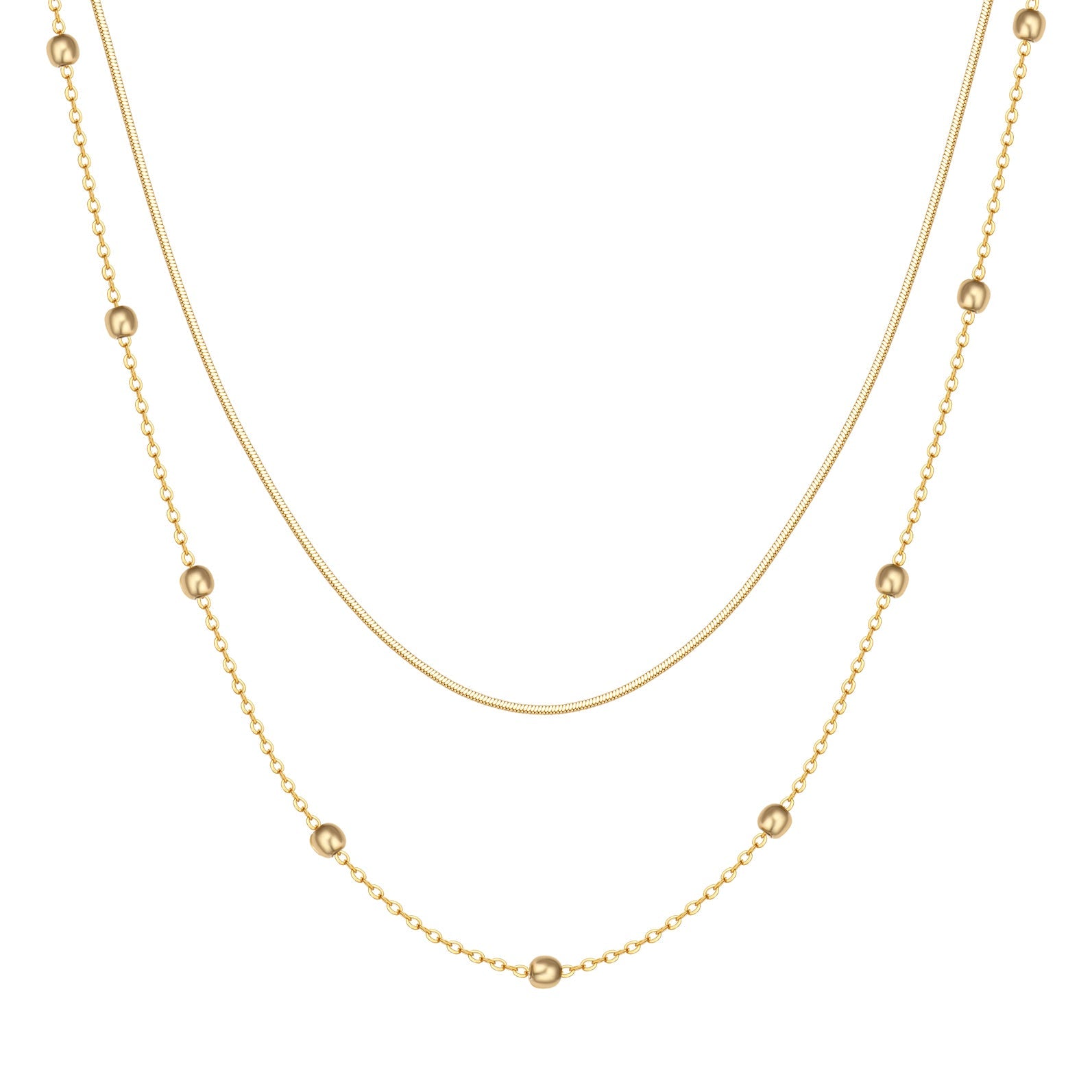 Layered Bobble Chain Necklace Gold