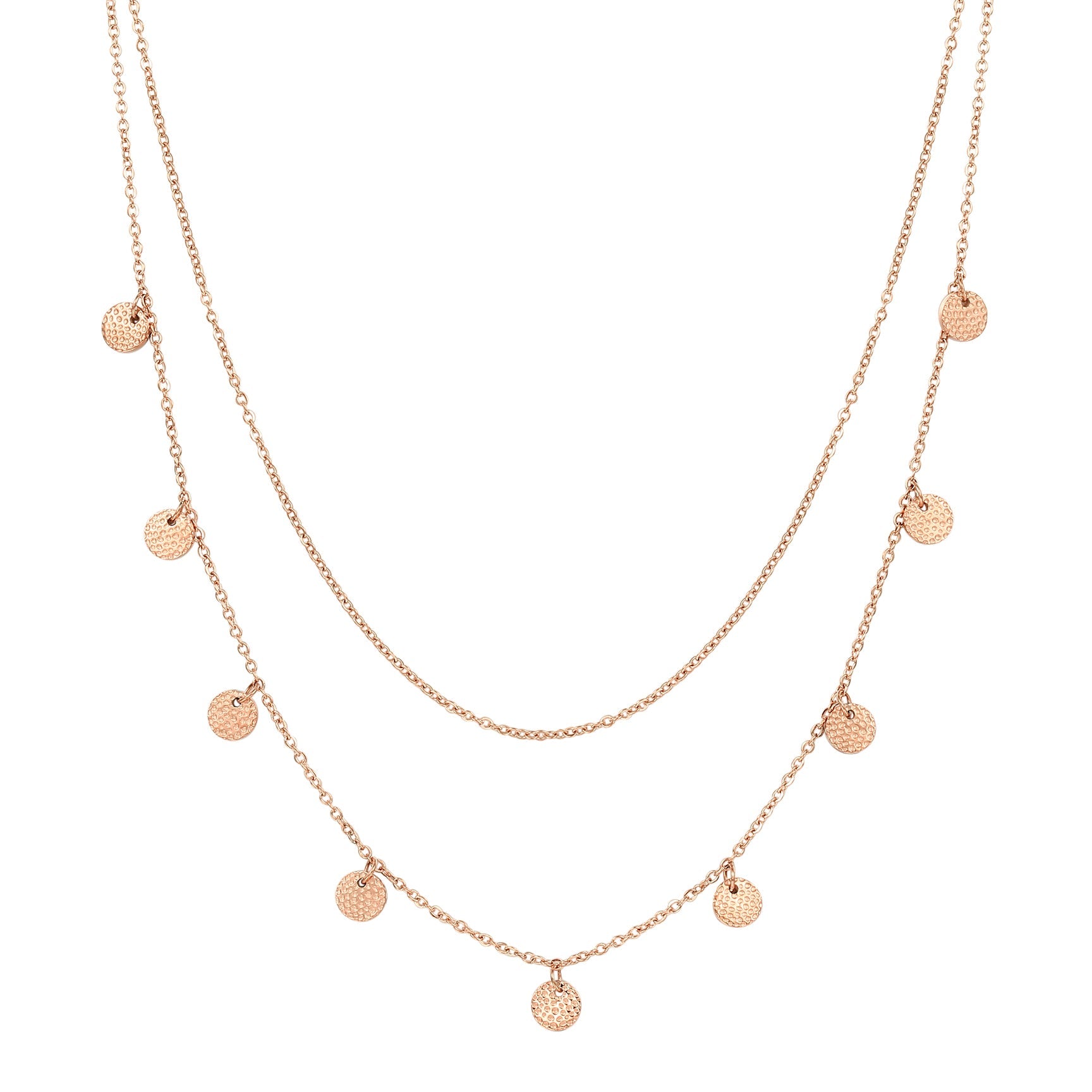 Textured Circle Layered Necklace Rose Gold