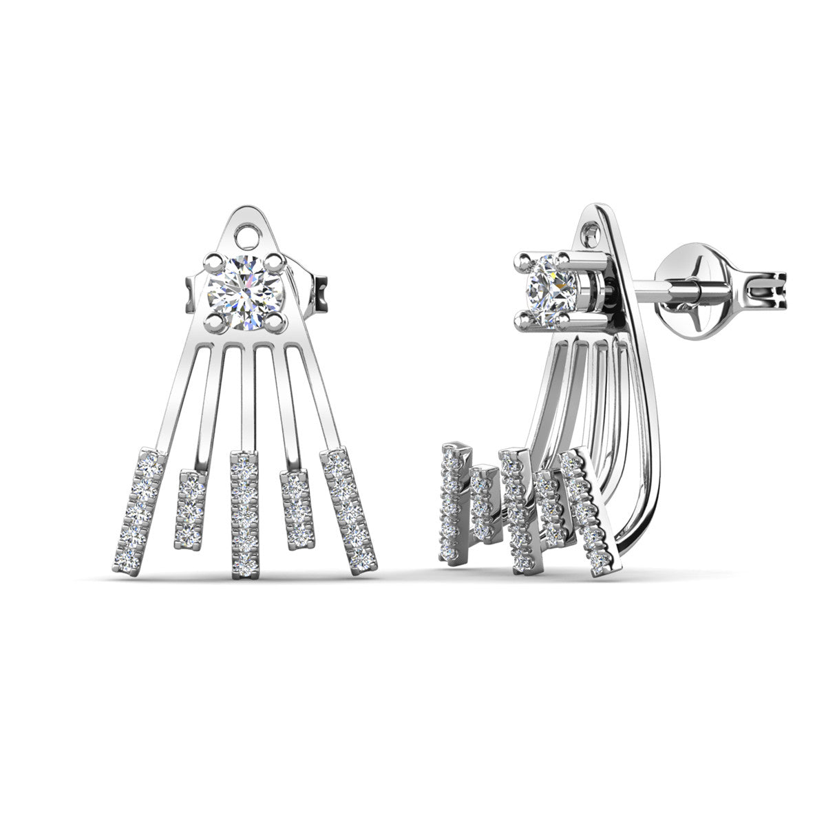 Angelina 18k White Gold Plated Stud Earrings Drop Claw Design with Simulated Diamond Crystals