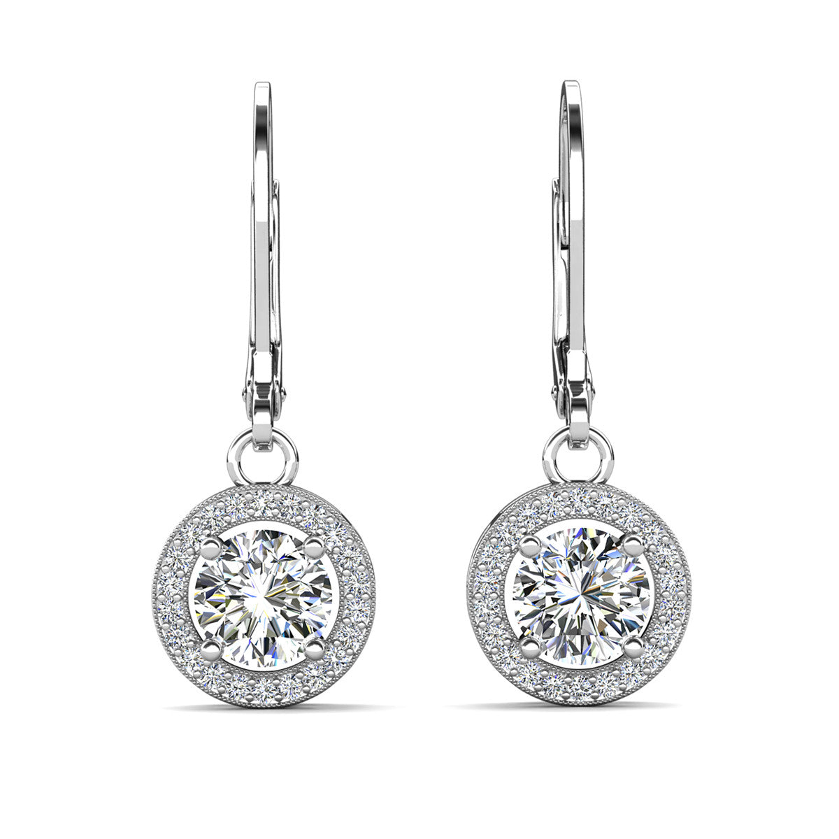 Juliana 18k White Gold Plated Halo Dangle Earrings with Round Cut Simulated Diamond Crystals