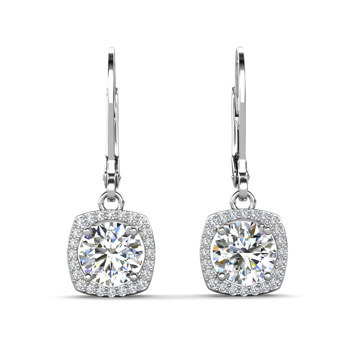 Freya 18k White Gold Plated Halo Drop Earrings with Simulated Diamond Crystals