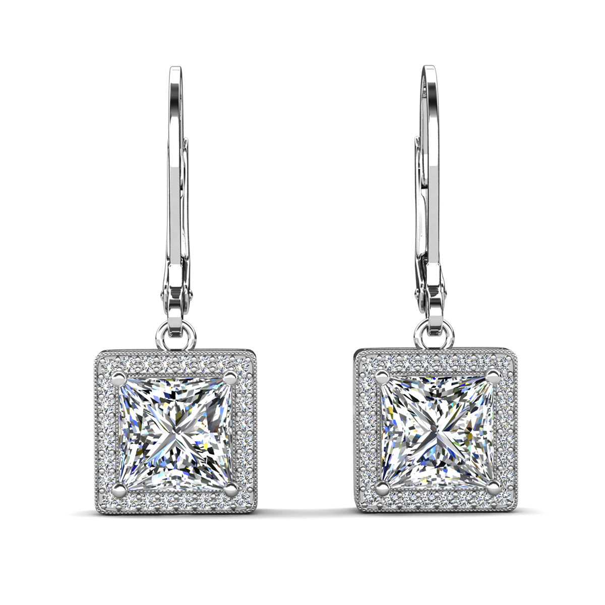 Maeve 18k White Gold Plated Drop Dangle Halo Earrings with Simulated Diamond Crystals