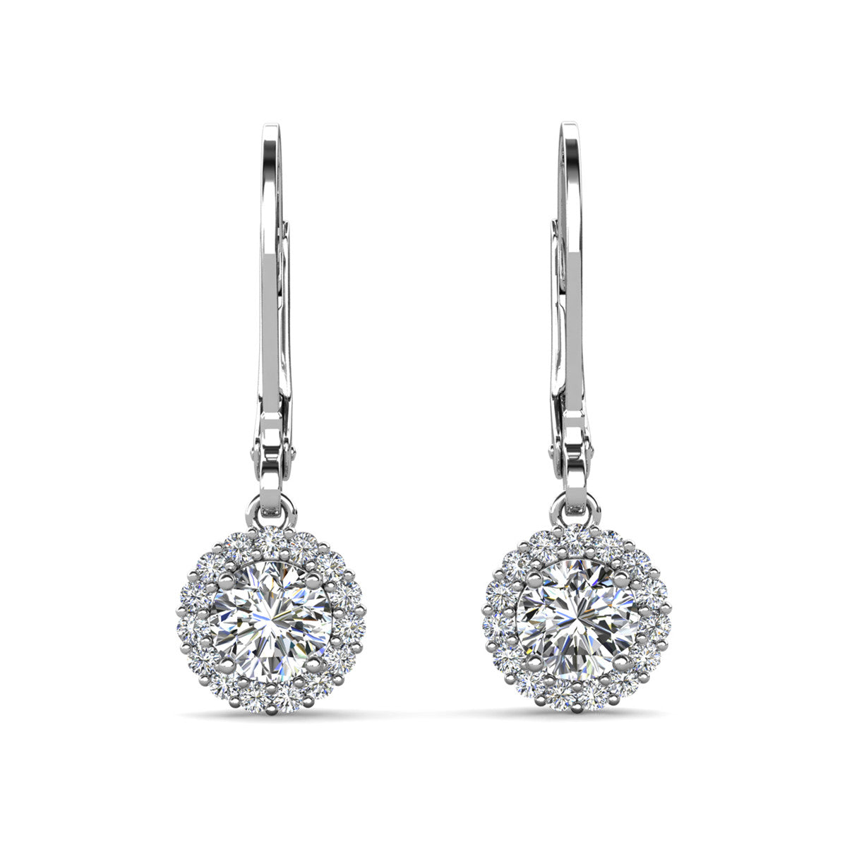 Michelle 18k White Gold Plated Halo Drop Earrings with Simulated Diamond Crystals