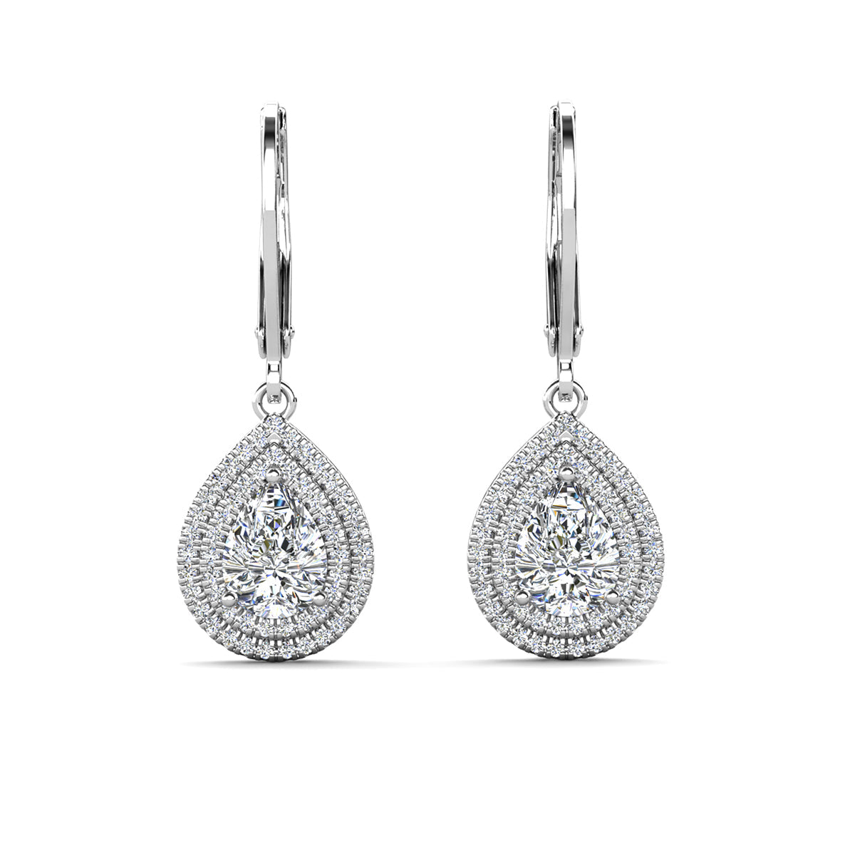 Aurelia 18k White Gold Plated Tear Drop Earrings with Simulated Diamond Crystals