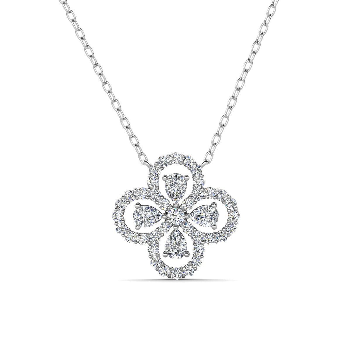 Marie 18k White Gold Plated Clover/Flower Pendant Necklace with Swarovski Crystals