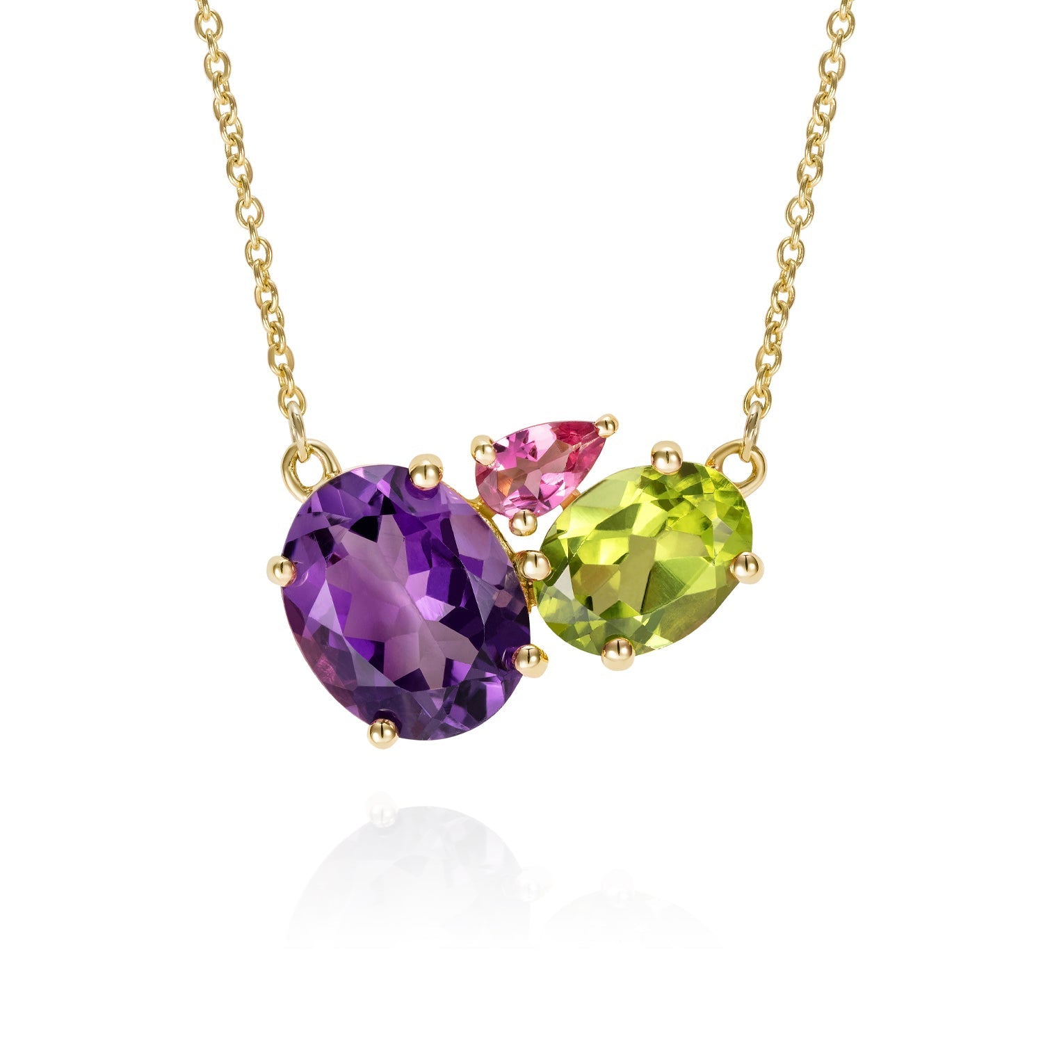Purple Amethyst Gold Cluster Necklace