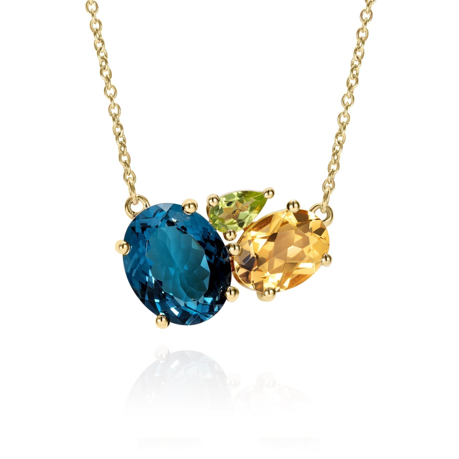 Teal Topaz Gold Cluster Necklace