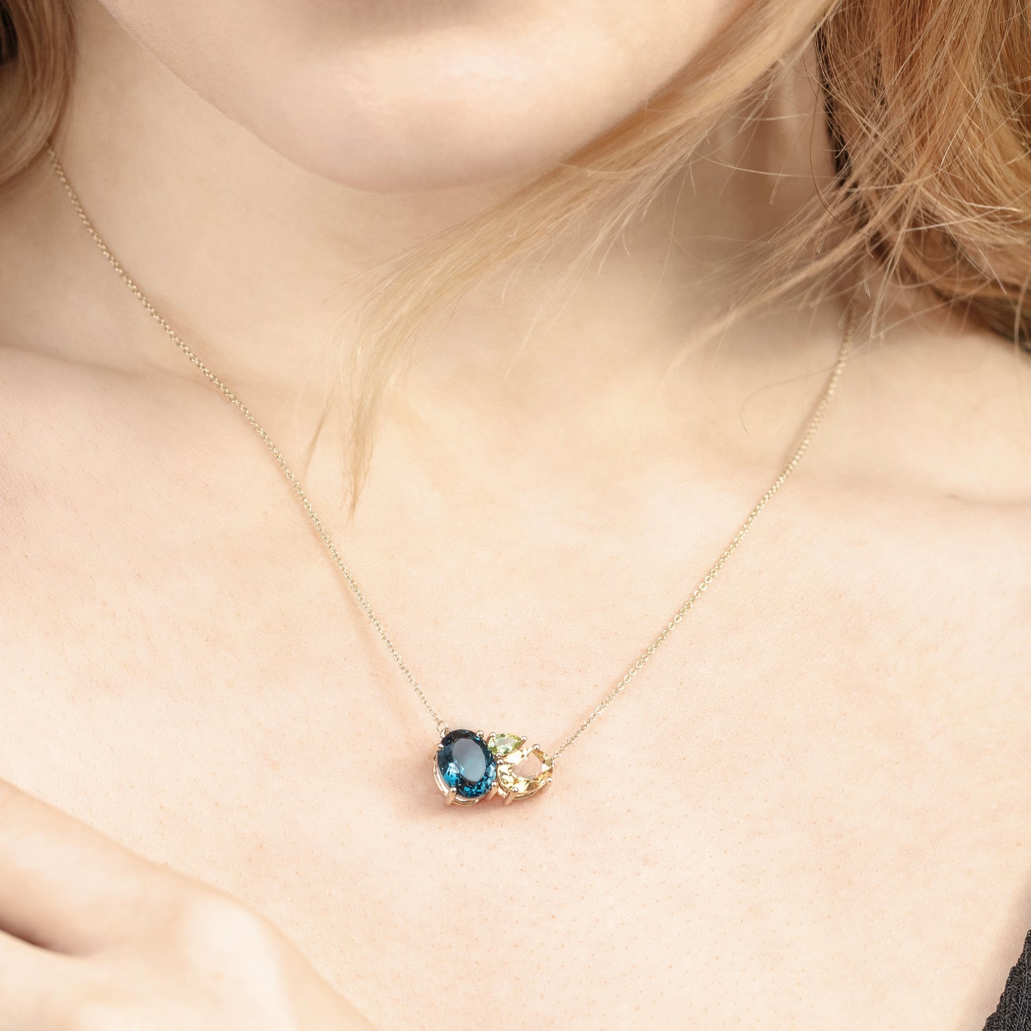 Teal Topaz Gold Cluster Necklace