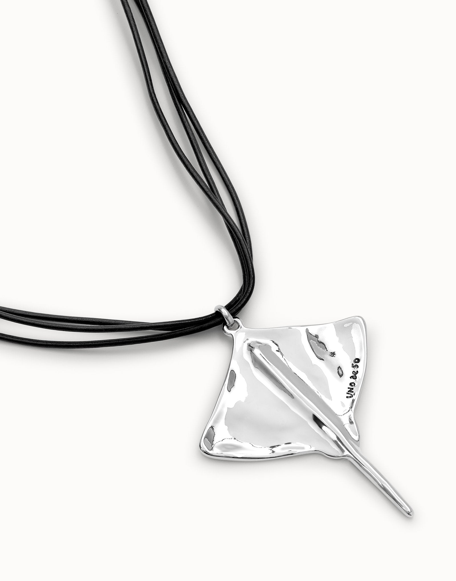 Long leather necklace pendant with manta ray