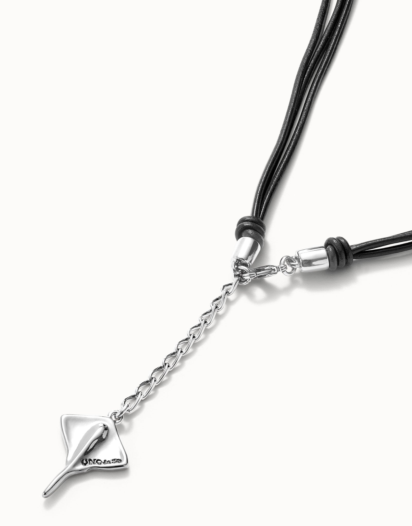 Long leather necklace pendant with manta ray