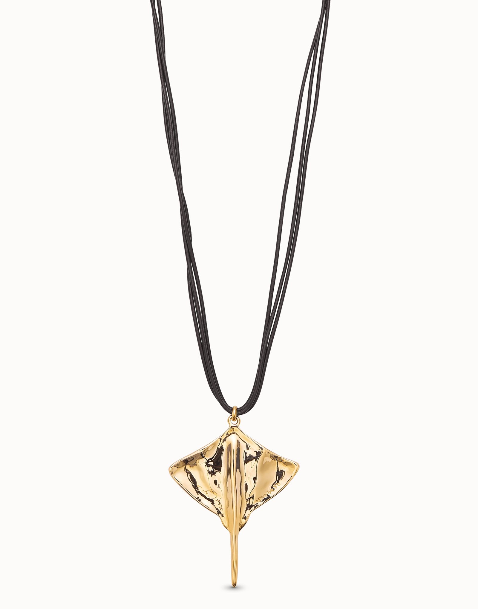 Long leather necklace pendant with manta ray