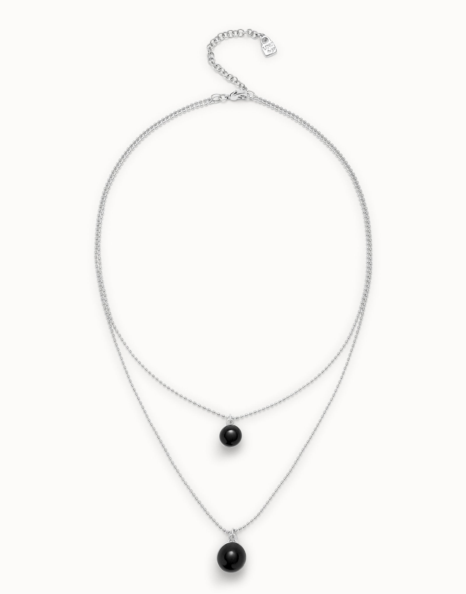 Multi-layer pendant link necklace with black murano glass